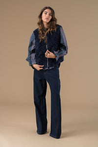 Gilet sans manches femme fausse fourrure bleu marine – Adoré Paris Ludmila, chaud, doux, style bohème