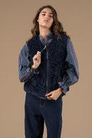 Gilet sans manches femme fausse fourrure bleu marine – Adoré Paris Ludmila, chaud, doux, style bohème