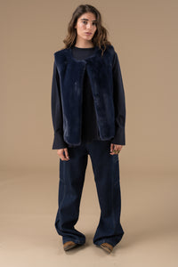 Gilet sans manches fausse fourrure bleu marine – Adoré Paris Vassilissa femme, mi-saison, doux et confortable