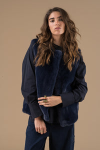 Gilet sans manches fausse fourrure bleu marine – Adoré Paris Vassilissa femme, mi-saison, doux et confortable