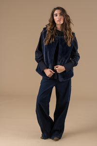 Gilet sans manches fausse fourrure bleu marine – Adoré Paris Vassilissa femme, mi-saison, doux et confortable