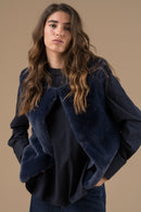 Gilet sans manches fausse fourrure bleu marine – Adoré Paris Vassilissa femme, mi-saison, doux et confortable