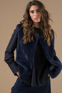 Gilet sans manches fausse fourrure bleu marine – Adoré Paris Vassilissa femme, mi-saison, doux et confortable