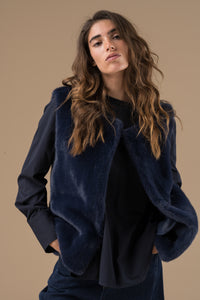 Gilet sans manches fausse fourrure bleu marine – Adoré Paris Vassilissa femme, mi-saison, doux et confortable