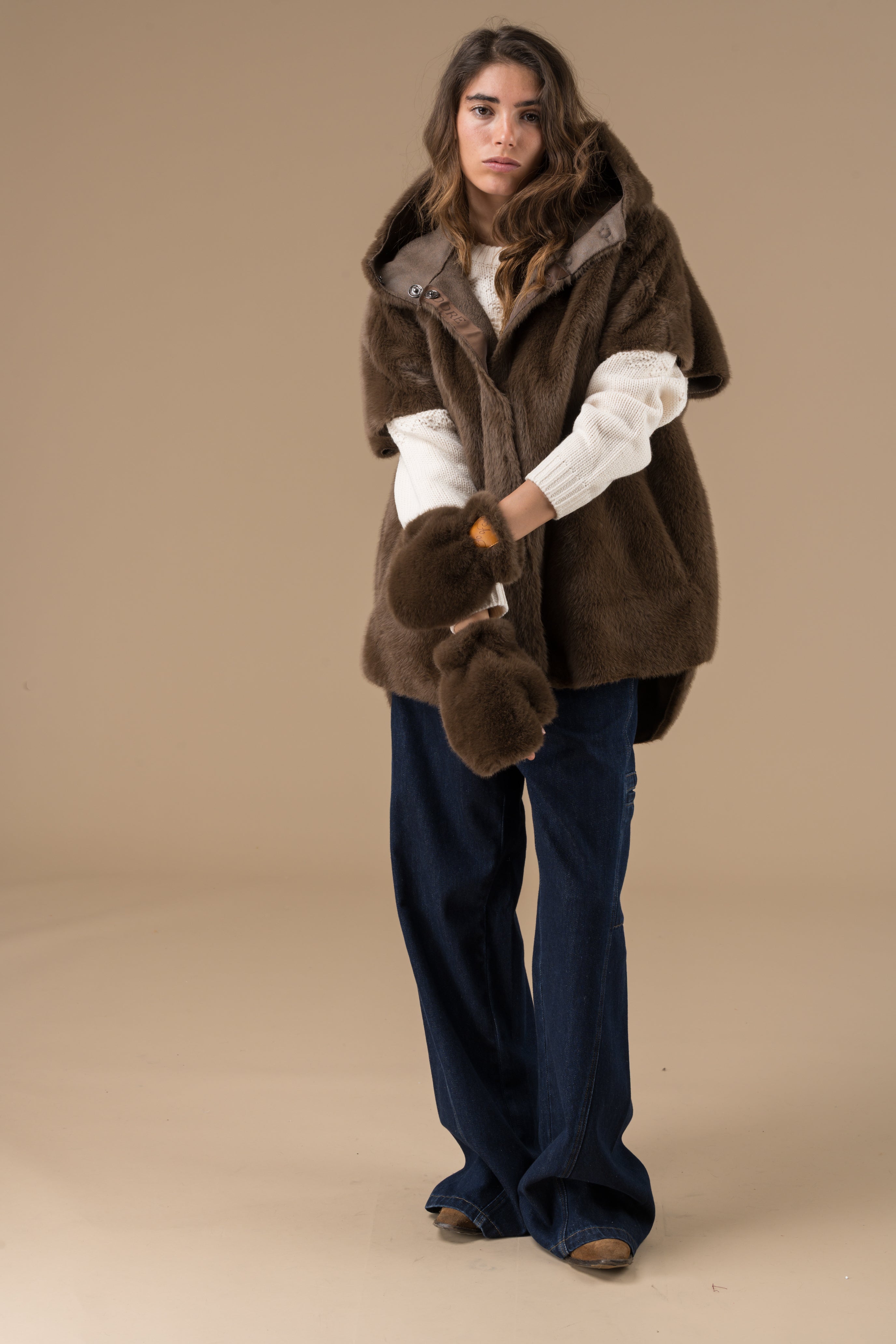 Mitaines Bimba femme Chocolat en fausse fourrure – Adoré Paris, accessoire hiver chaud & confortable