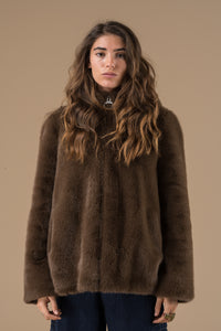 Veste fourrure Chocolat Katarina by Adoré Paris - Parka femme chaude, fausse fourrure, confortable, tendance automne/hiver