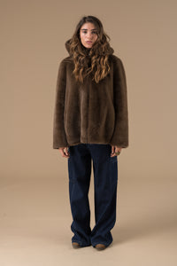 Veste fourrure Chocolat Katarina by Adoré Paris - Parka femme chaude, fausse fourrure, confortable, tendance automne/hiver