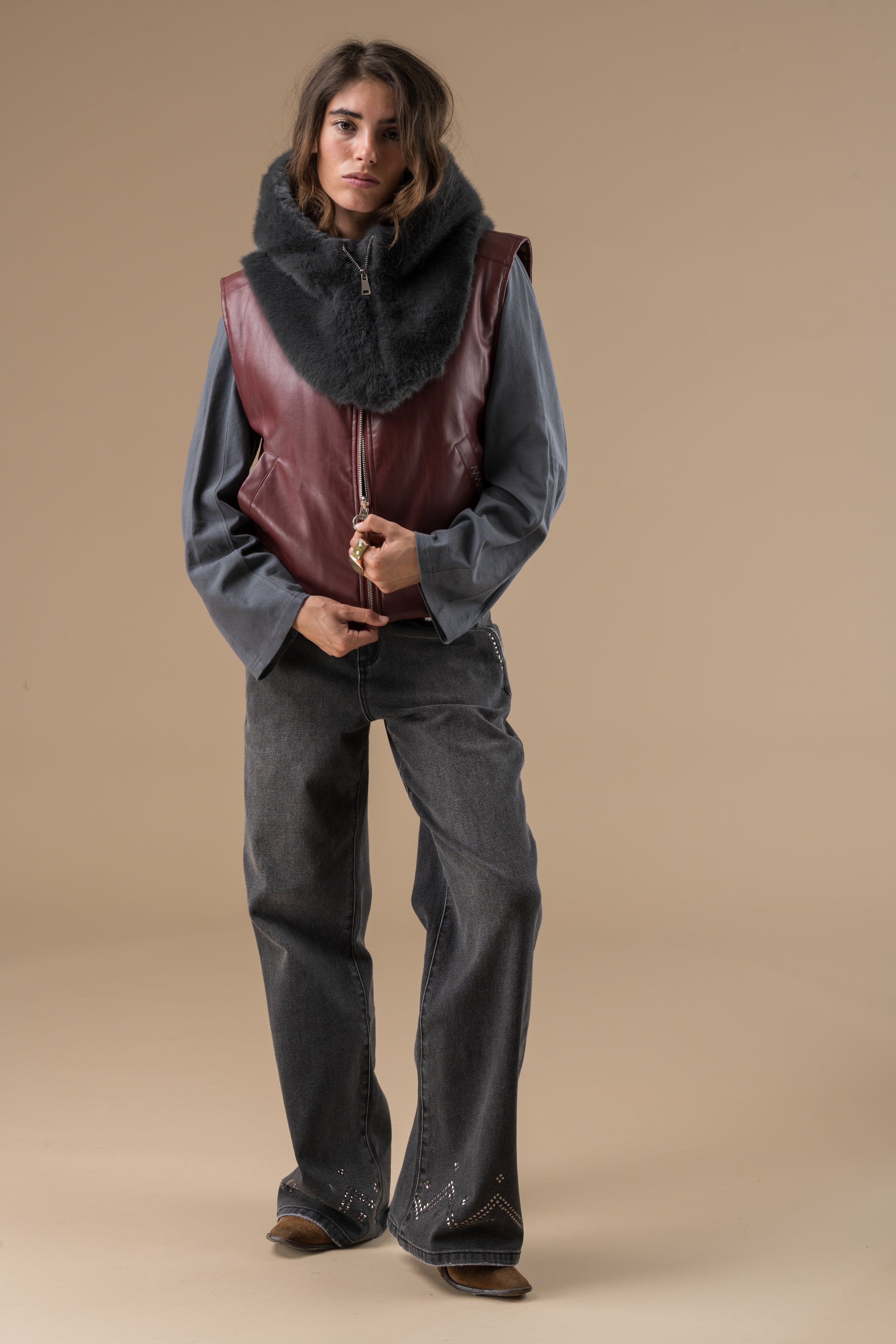 Cagoule Femme Hiver Fausse Fourrure Gris – Adoré Paris