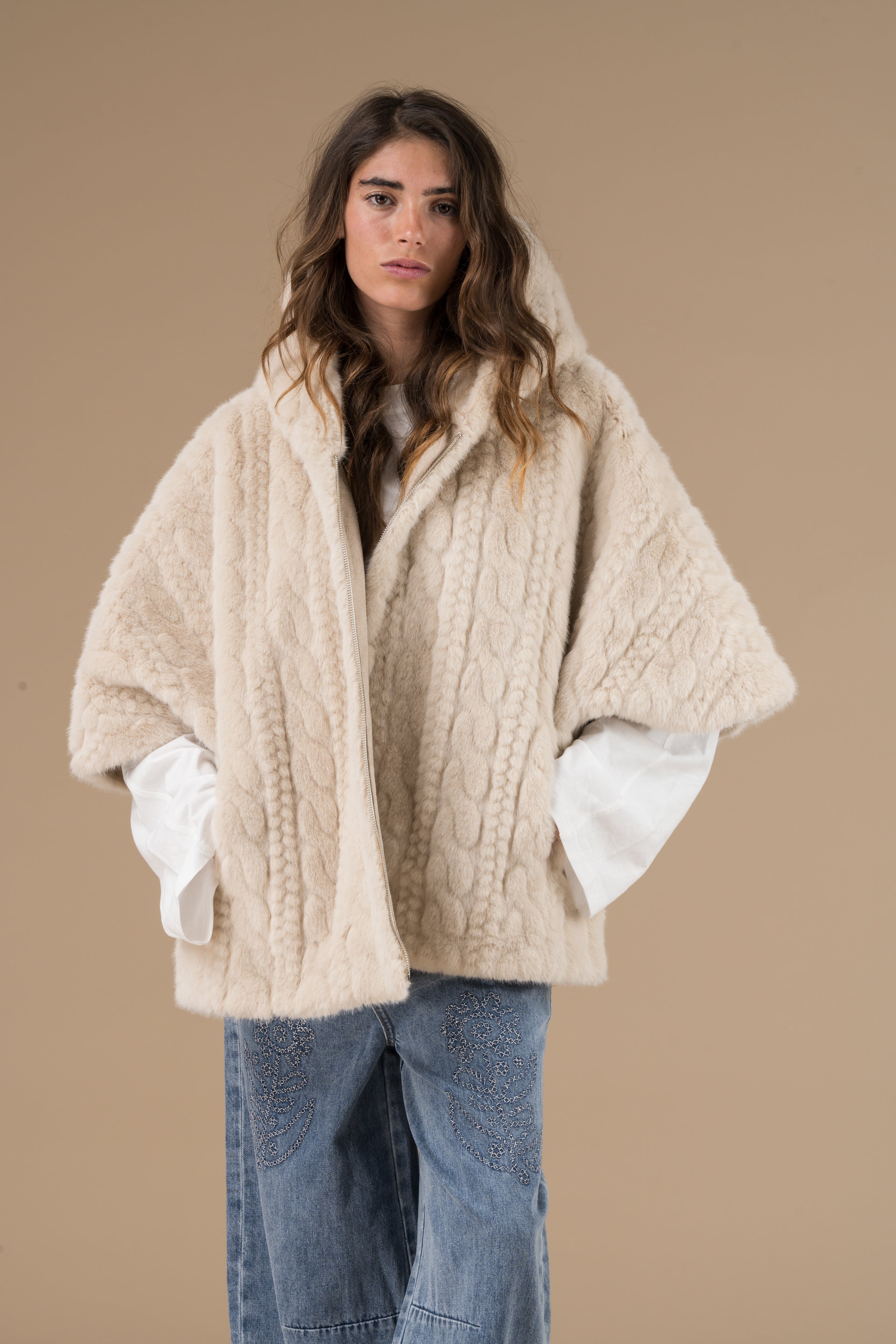 Manteau Fausse Fourrure Abella Femme Beige Adoré Paris - Chaud
