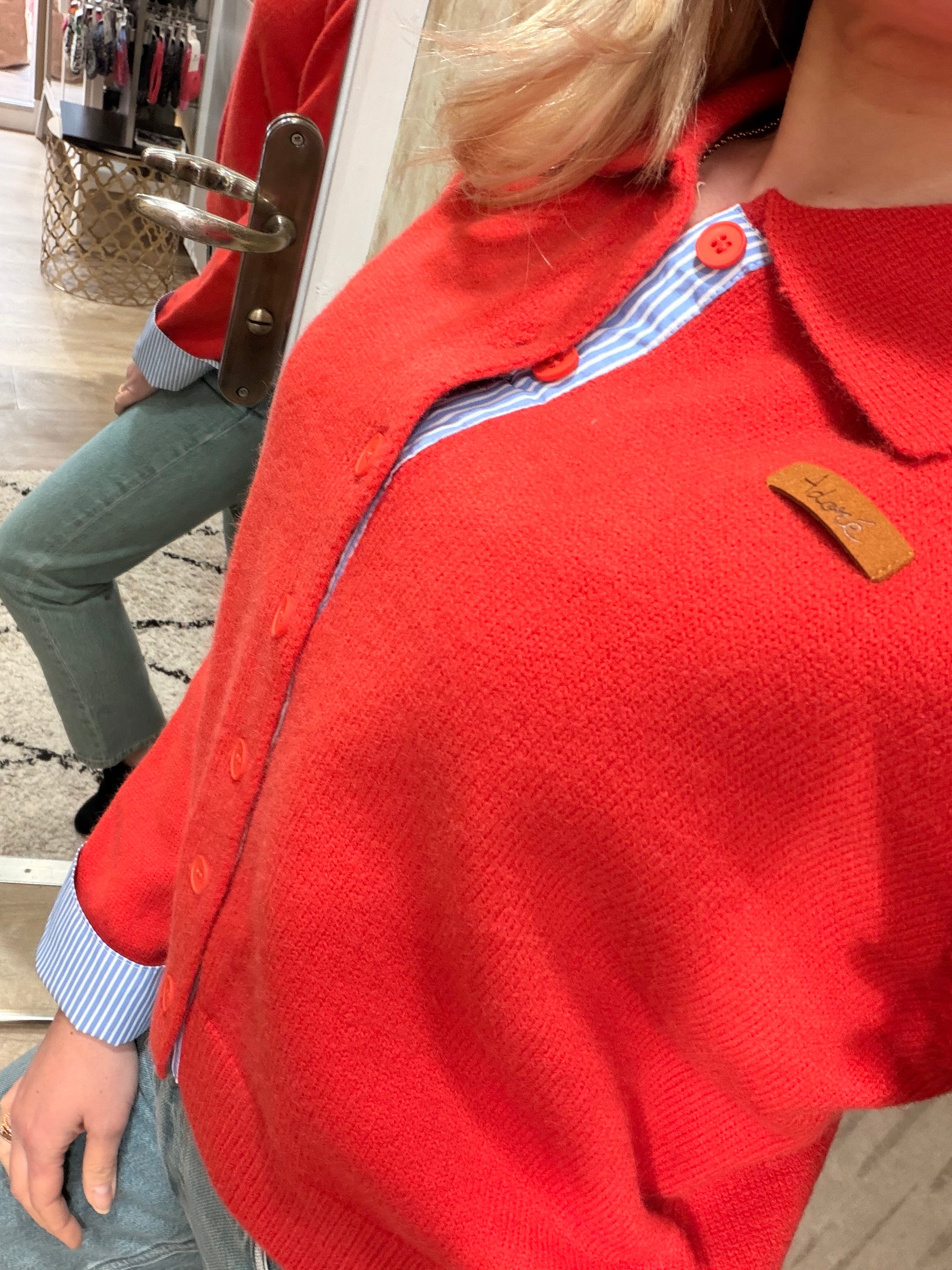 Gilet chemise femme Sorya bi-matière rouge, gris ou marine - Adoré Paris