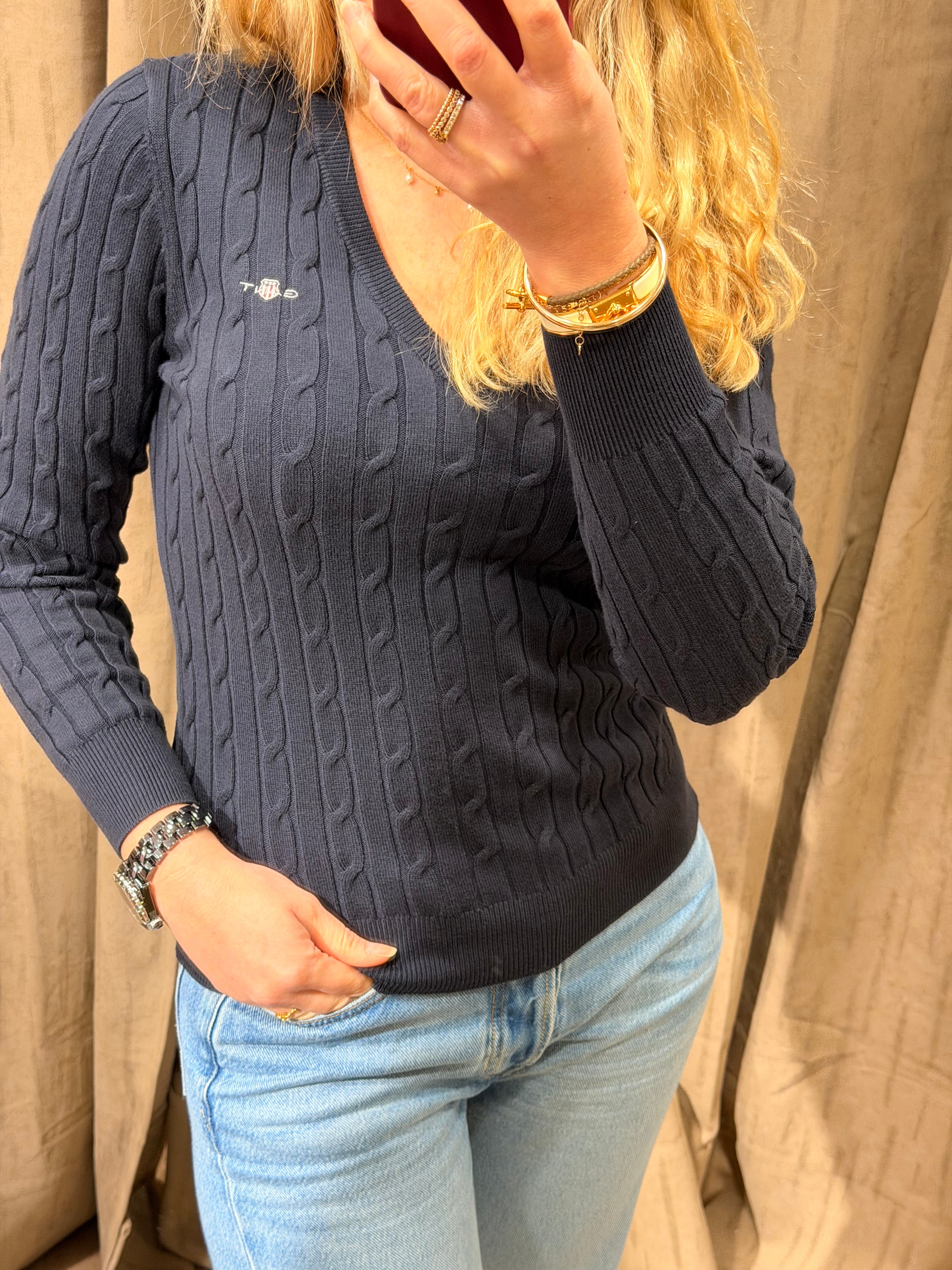 Pull col V torsadé en coton femme élégant et intemporel – Gant
