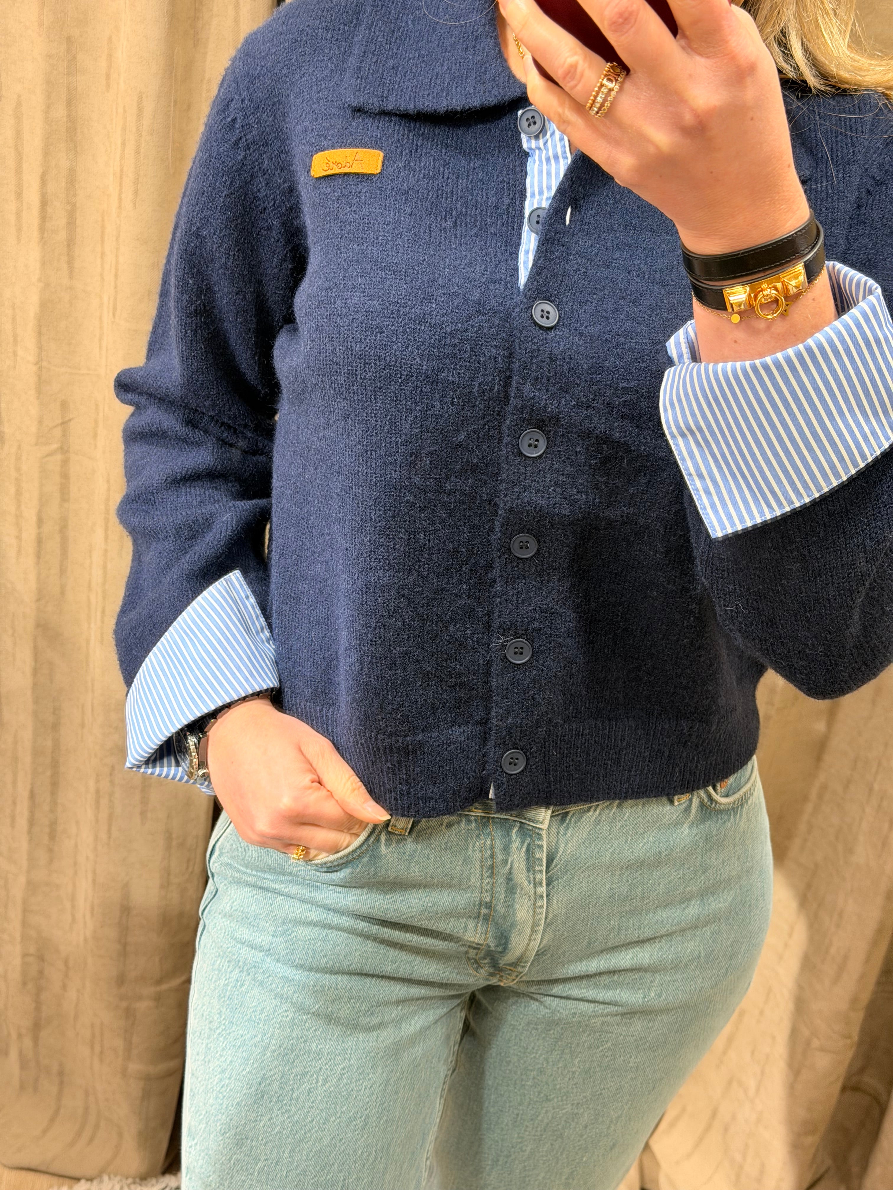 Gilet chemise femme Sorya bi-matière rouge, gris ou marine - Adoré Paris