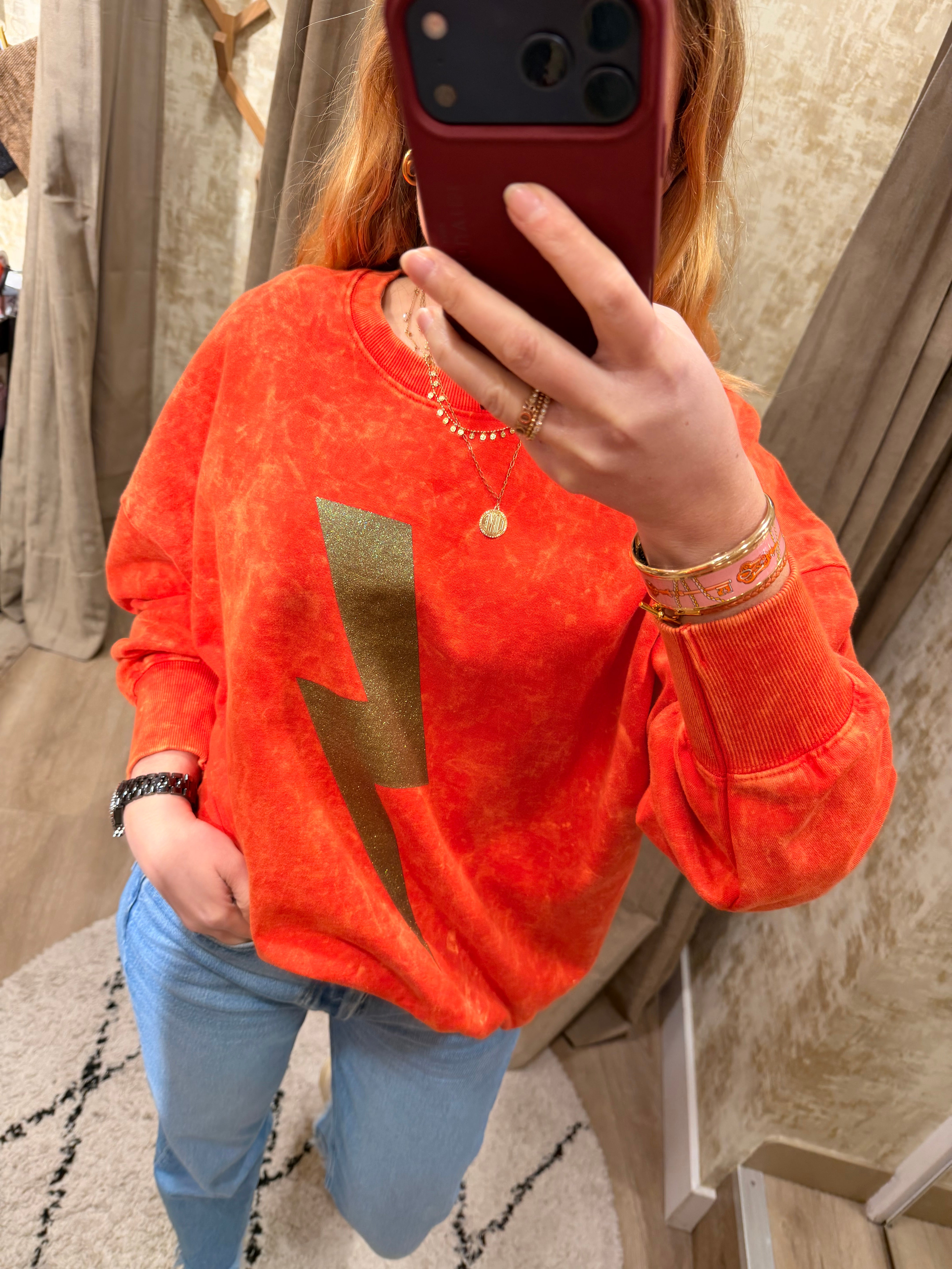 Sweat ANGIE en coton avec motif éclair – Sweat tendance femme confortable – One Tee
