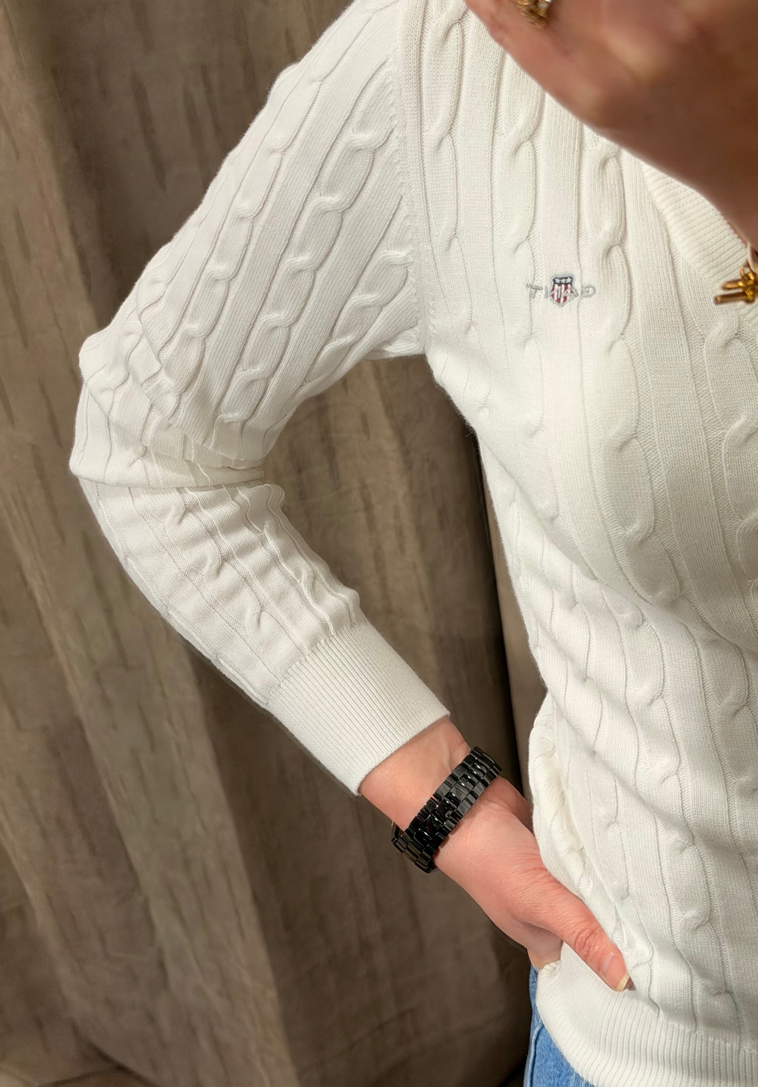 Pull col V torsadé en coton femme élégant et intemporel – Gant
