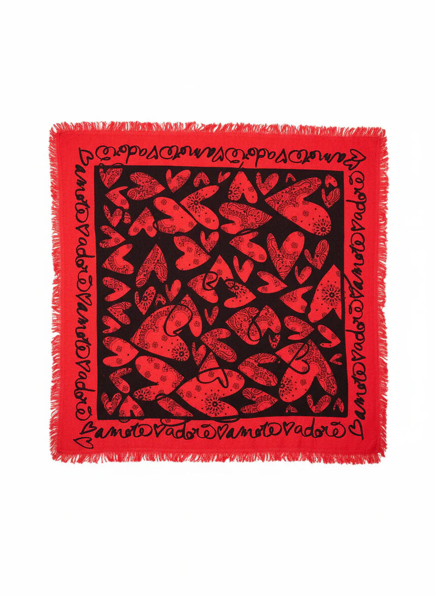 Foulard Bandana Lana Coeur Red Corail grand format Adoré Paris 