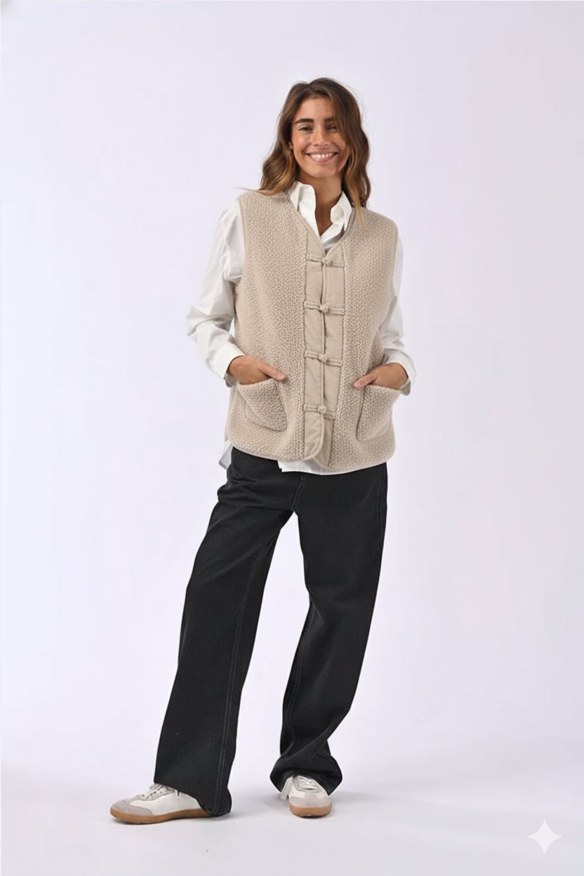 Gilet sans manches sherpa beige clair femme – Solal Adoré Paris | Chaleur, douceur & style