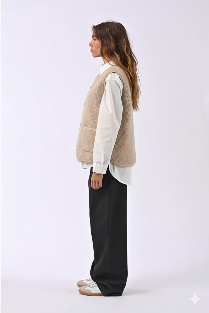 Gilet sans manches sherpa beige clair femme – Solal Adoré Paris | Chaleur, douceur & style