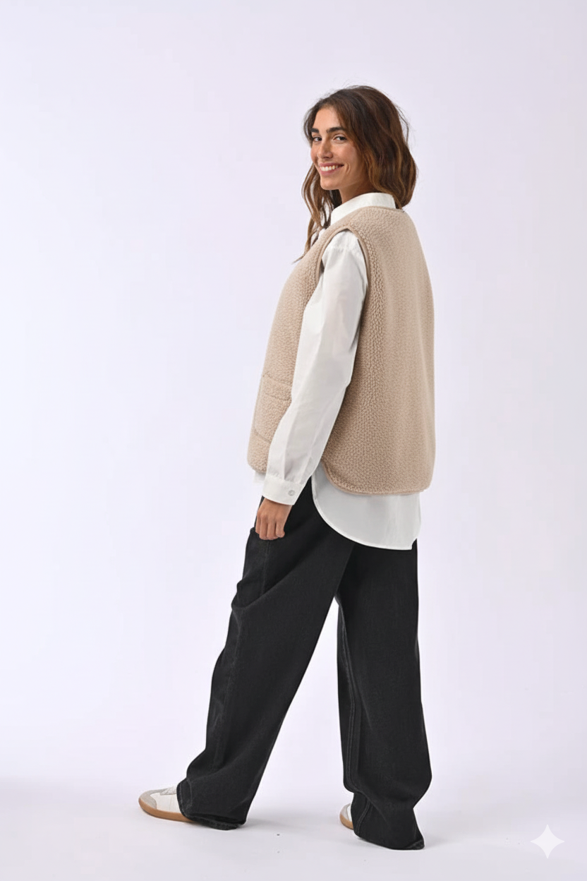 Gilet sans manches sherpa beige clair femme – Solal Adoré Paris | Chaleur, douceur & style