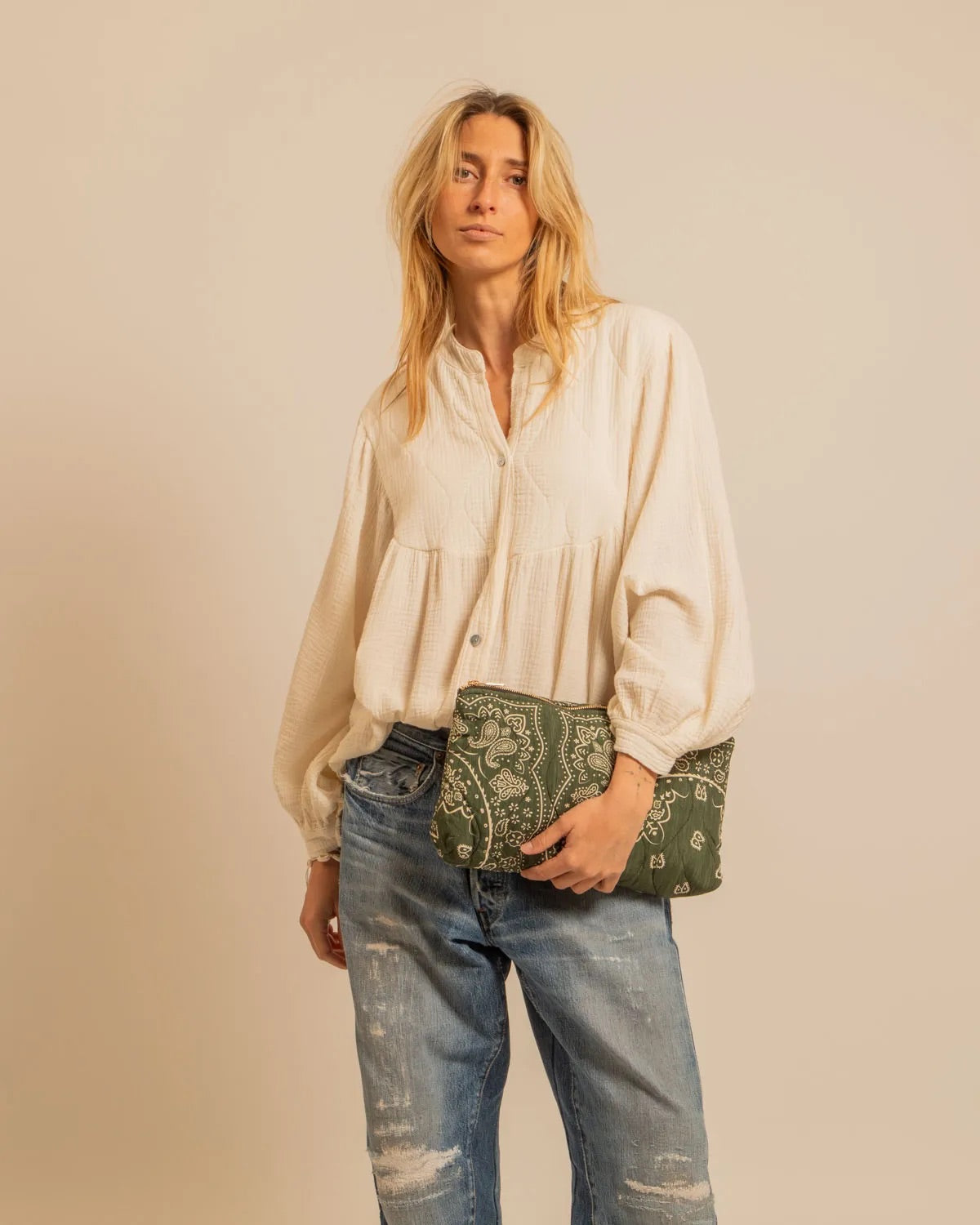 Pochette Matelassée Bandana Kaki Olando Aokyanos - Fabrication Italienne Viscose