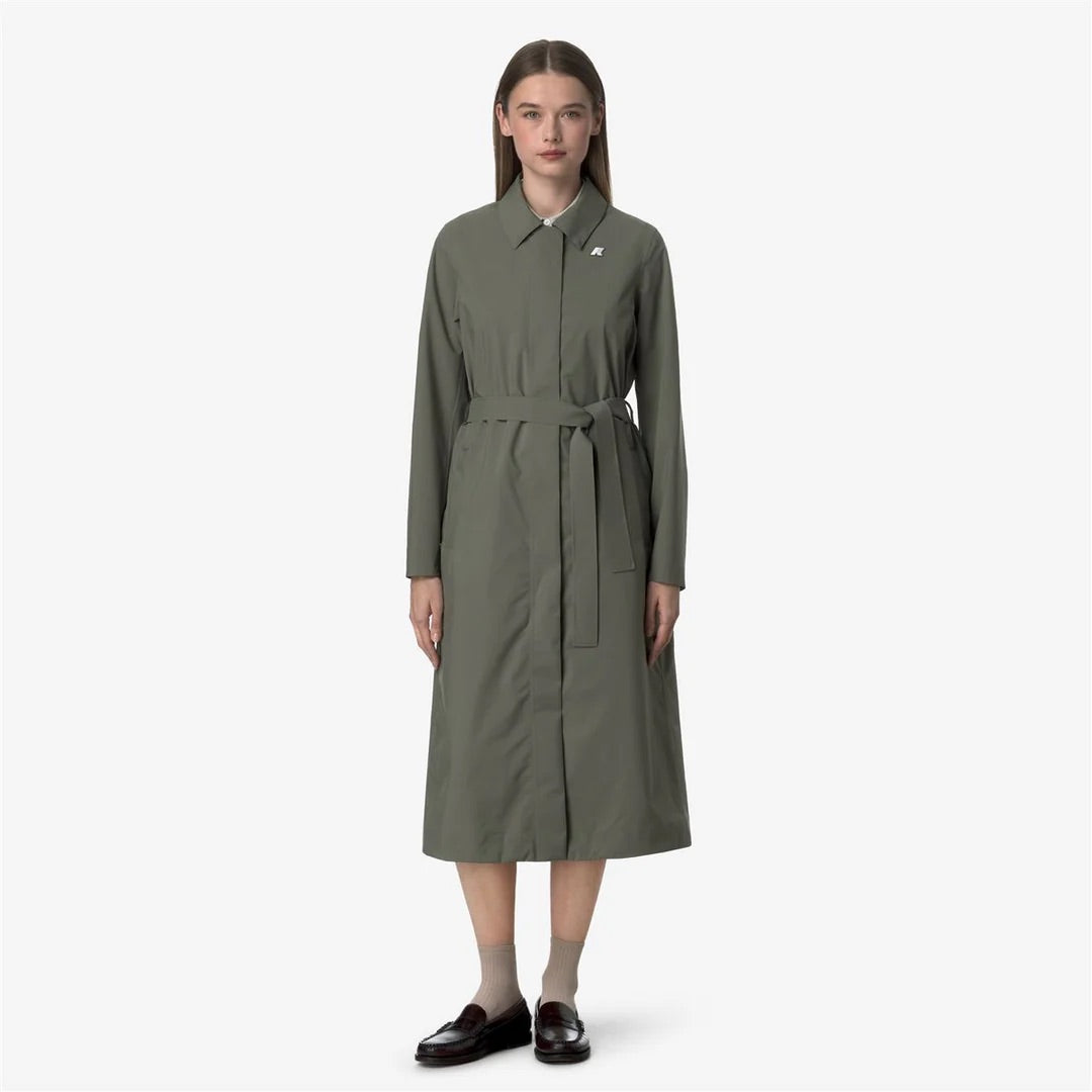 K-Way Barbra Stretch green lichen - Trench technique long femme