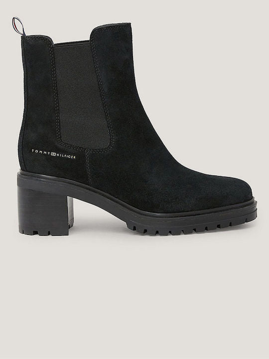 Bottines Femme Tommy Hilfiger en Suède Noir – Midheel Essential Élastiques, Confort et Élégance