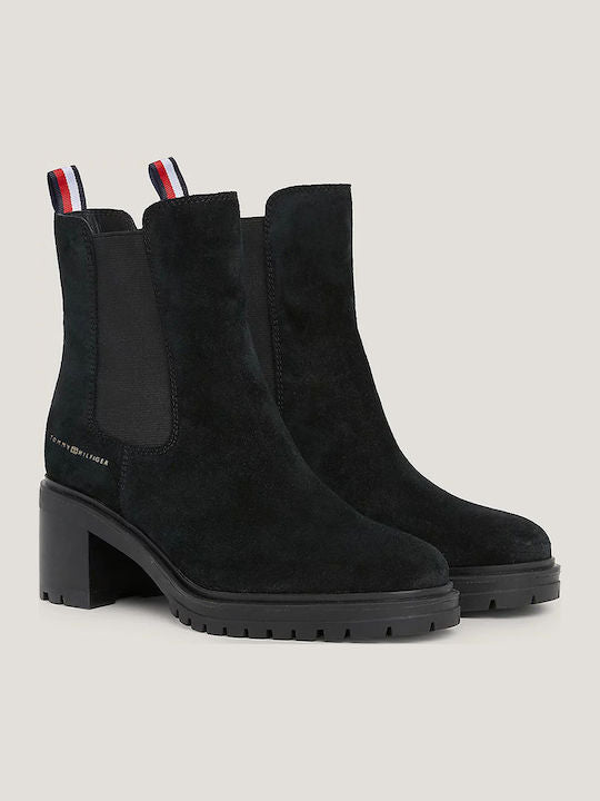 Bottines Femme Tommy Hilfiger en Suède Noir – Midheel Essential Élastiques, Confort et Élégance