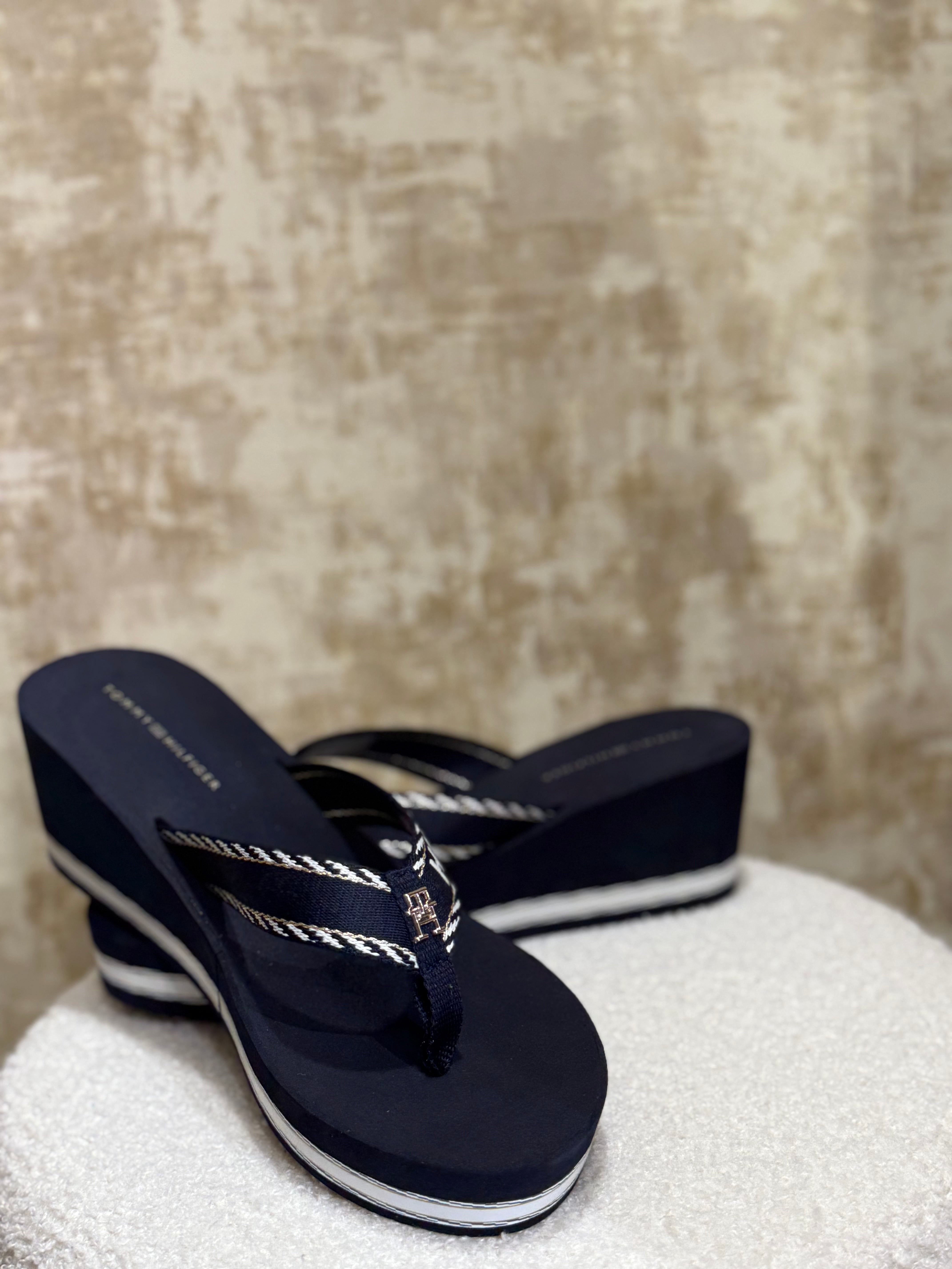 Sandales Compensées Femme Tommy Hilfiger - Tongs Confortables Bleu Marine