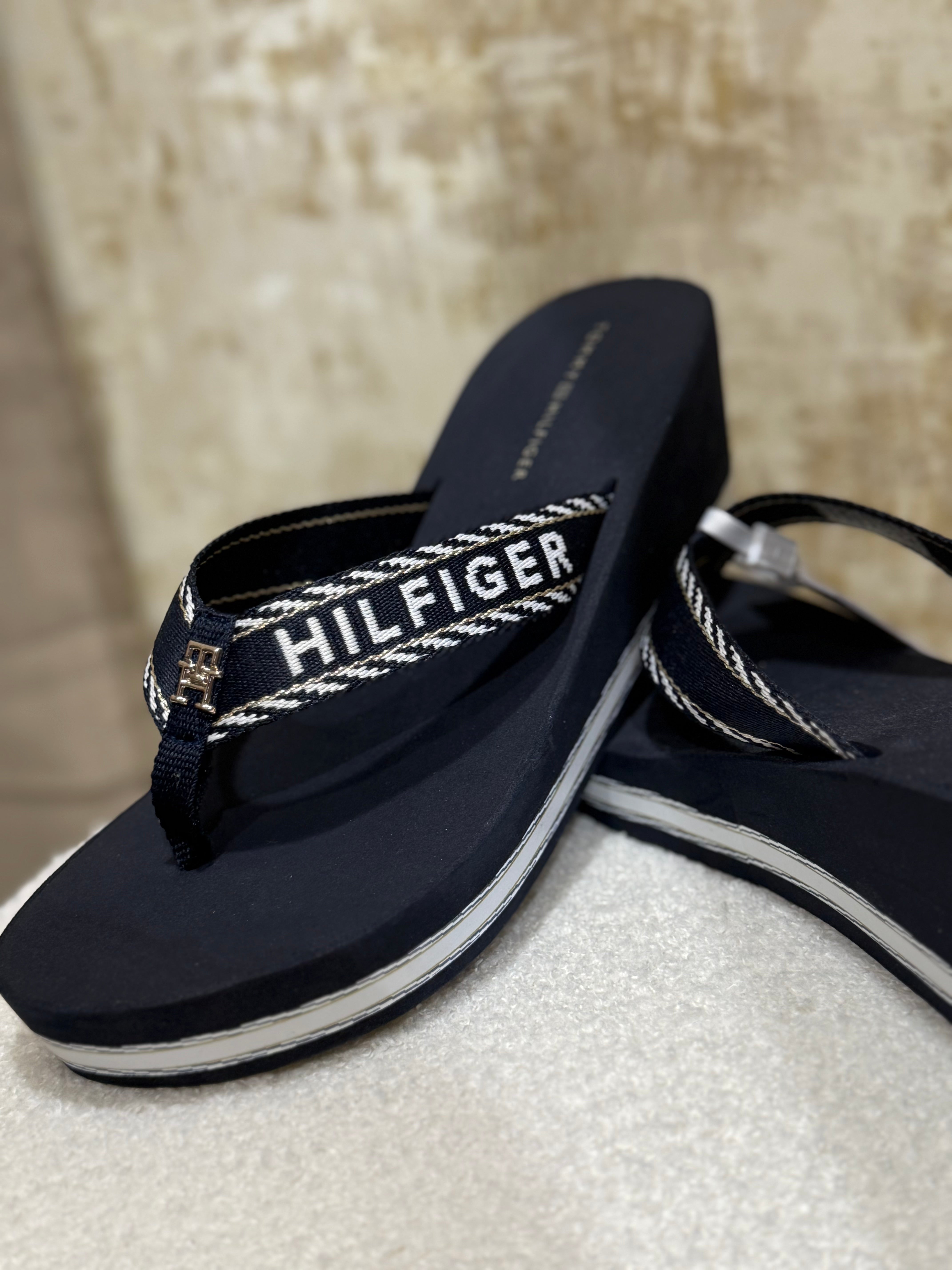 Sandales Compensées Femme Tommy Hilfiger - Tongs Confortables Bleu Marine