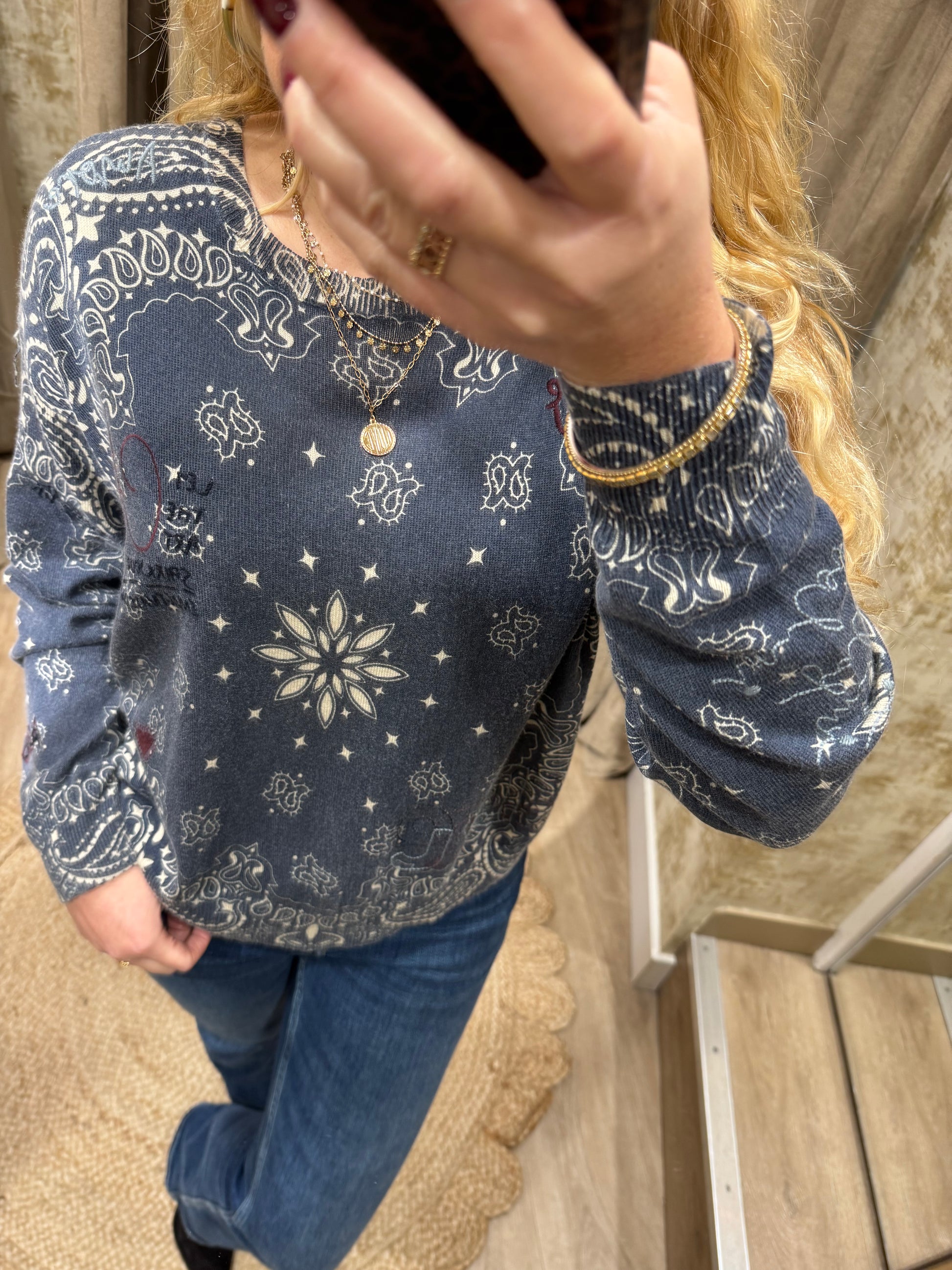 Pull Adoré Paris LINDA lover denim col "O" Femme 