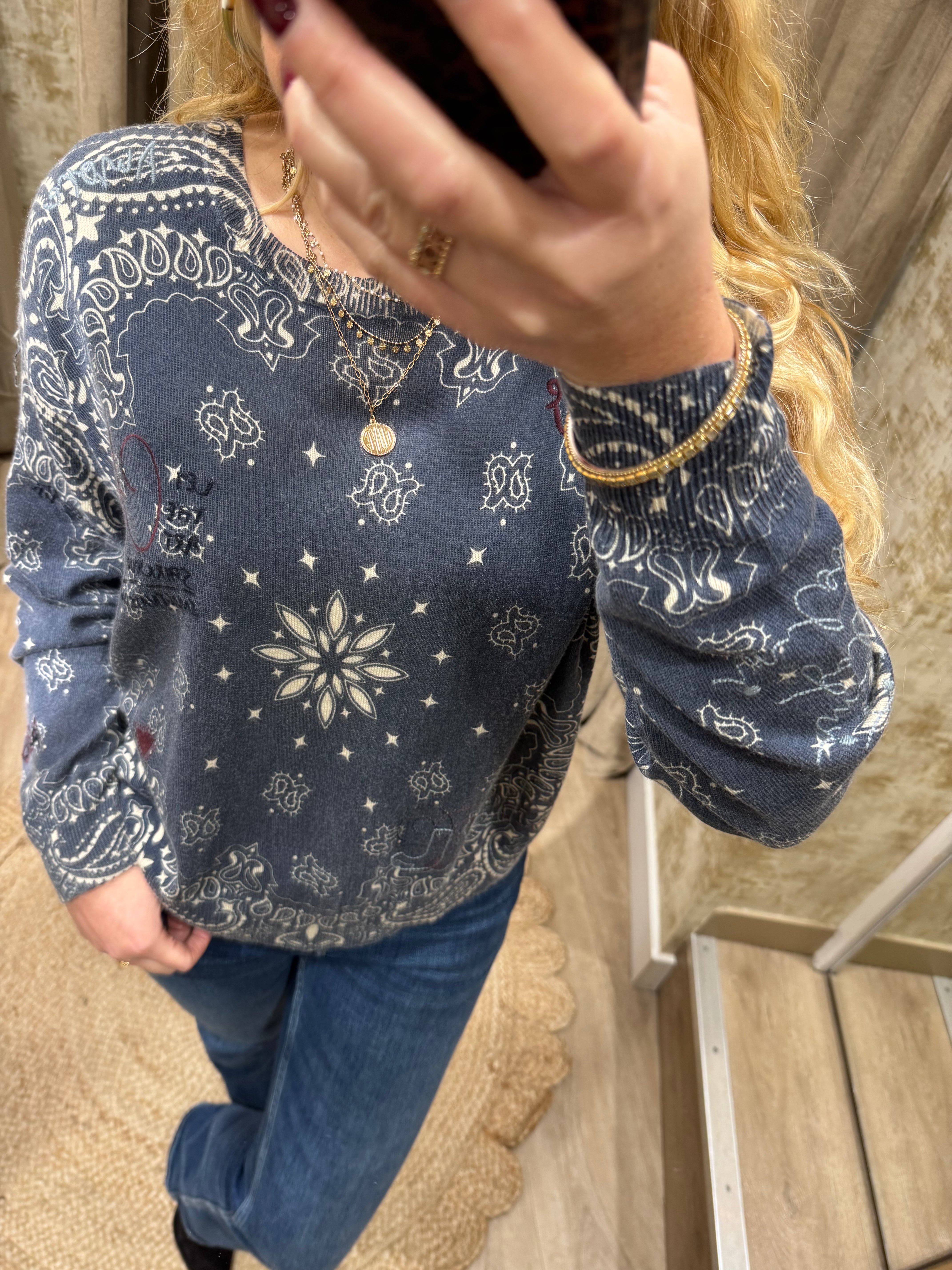 Pull Adoré Paris LINDA lover denim col "O" Femme 