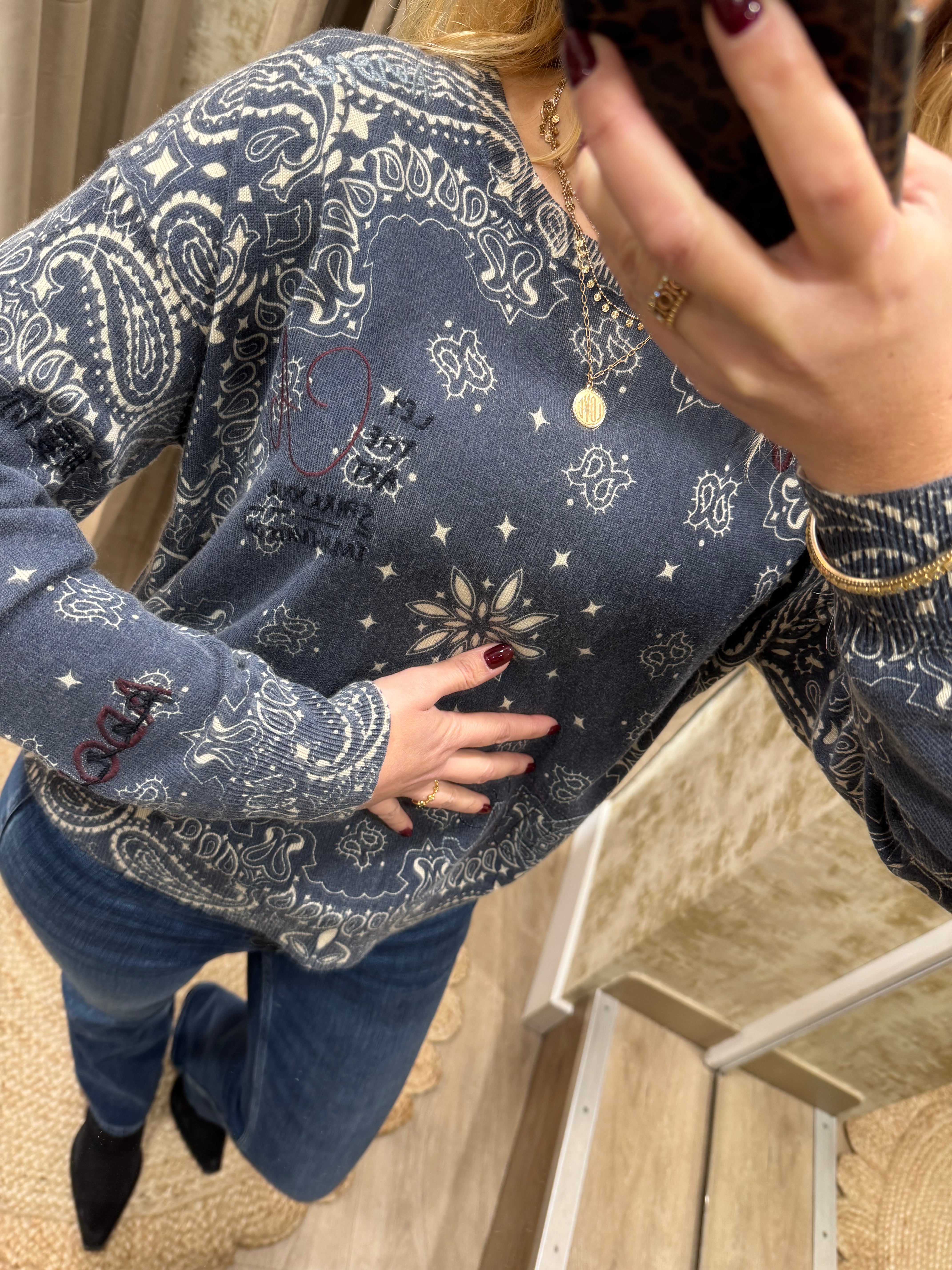 Pull Adoré Paris LINDA lover denim col "O" Femme 