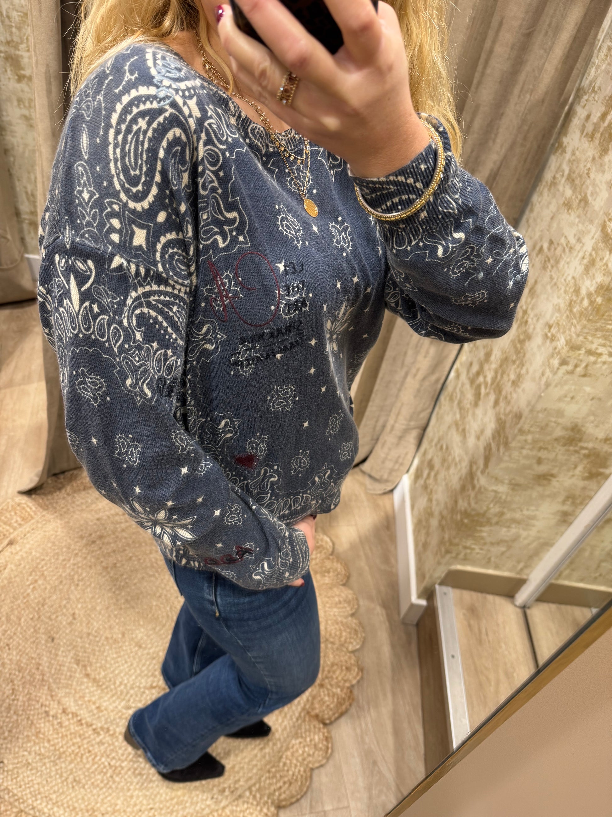 Pull Adoré Paris LINDA lover denim col "O" Femme 