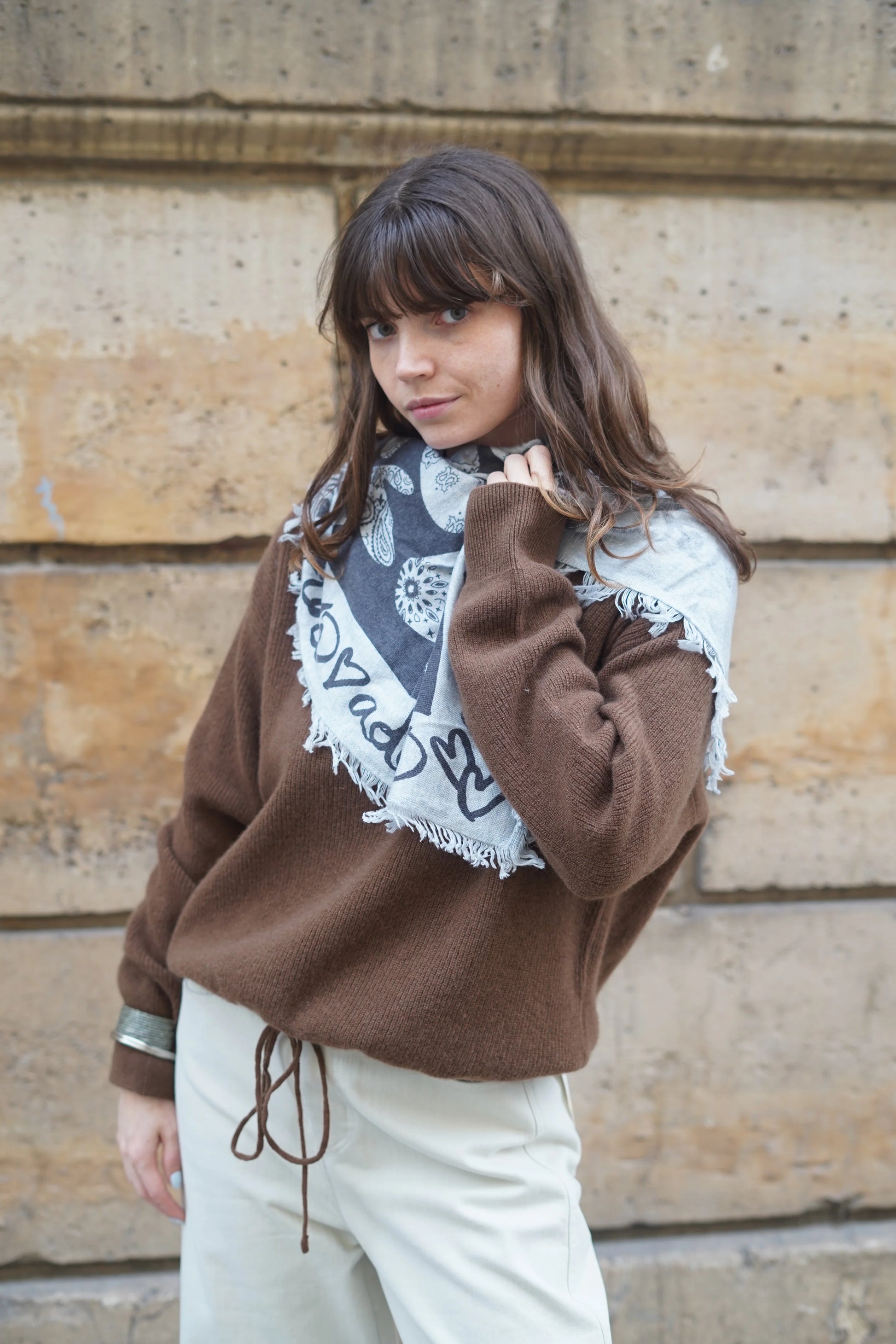 Foulard Bandana Lana Cœur gris chiné Adoré Paris Rouen 