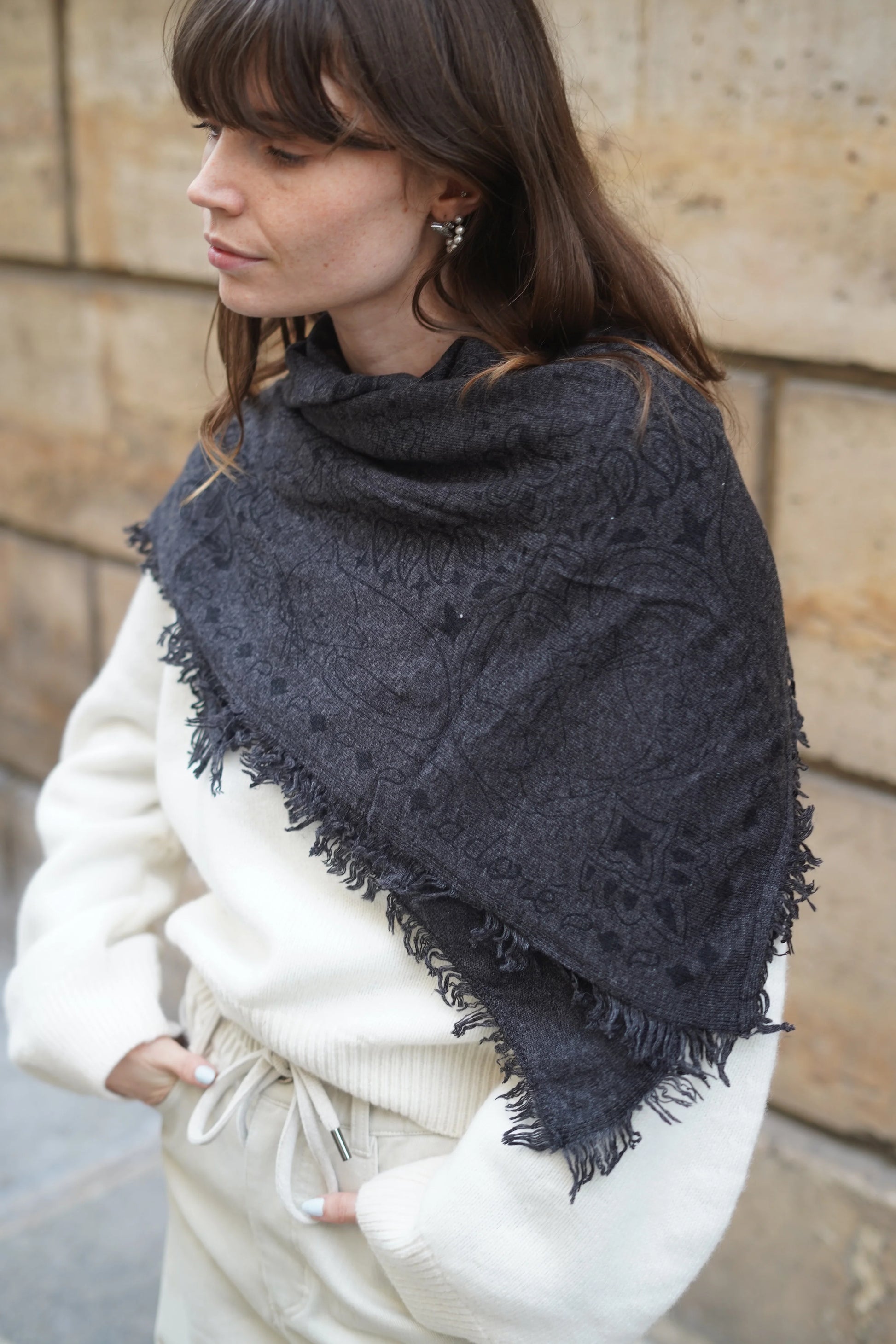 Foulard Bandana Lana Chat Carbone Adoré Paris 