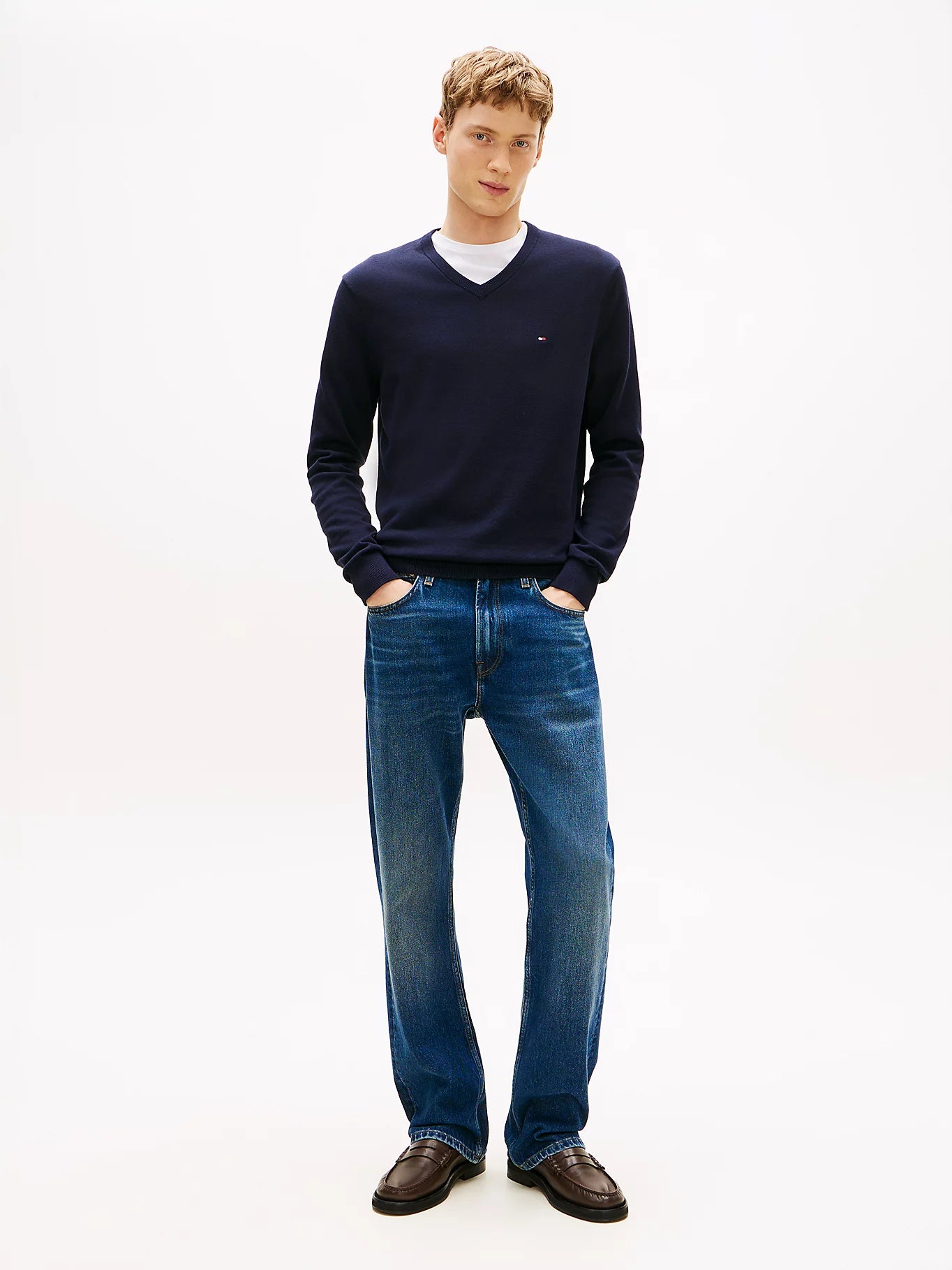Pull Col V en conton Tommy Hilfiger Bleu Marine 