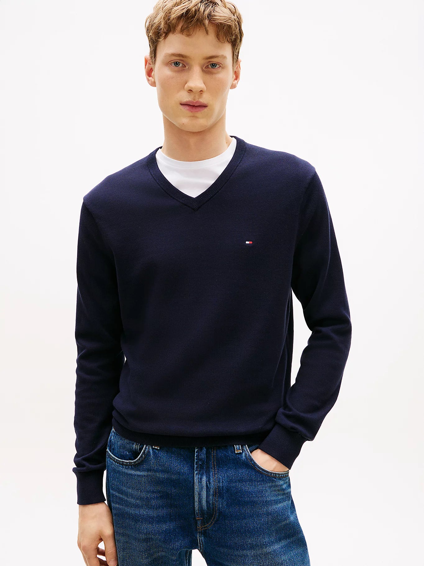 Pull Col V en conton Tommy Hilfiger Bleu Marine 