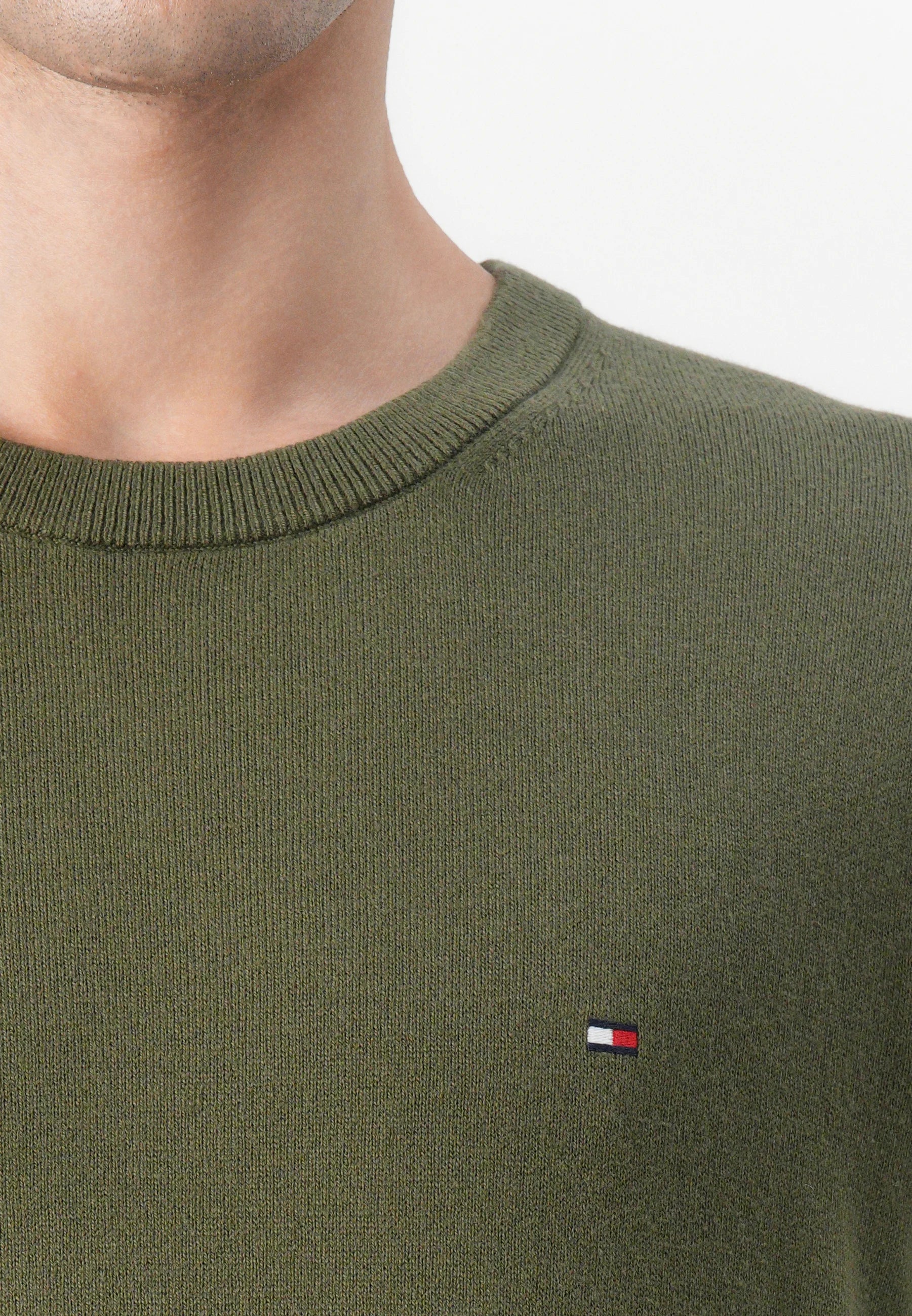 Pull col rond vert army Tommy Hilfiger homme – Style casual premium, toutes tailles