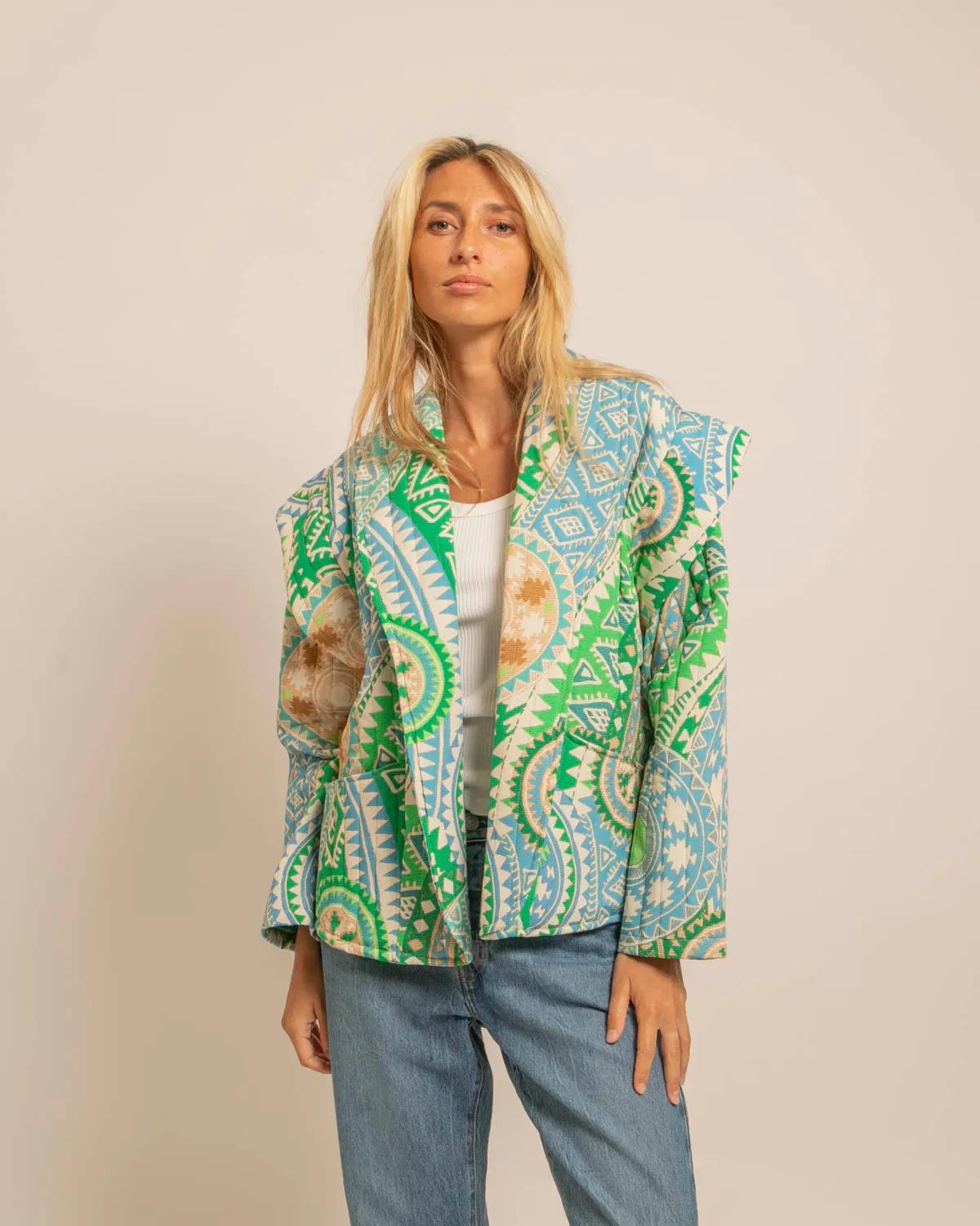 Kimono San Francisco Nazcas vert - Kimono Aokyanos matelassé femme