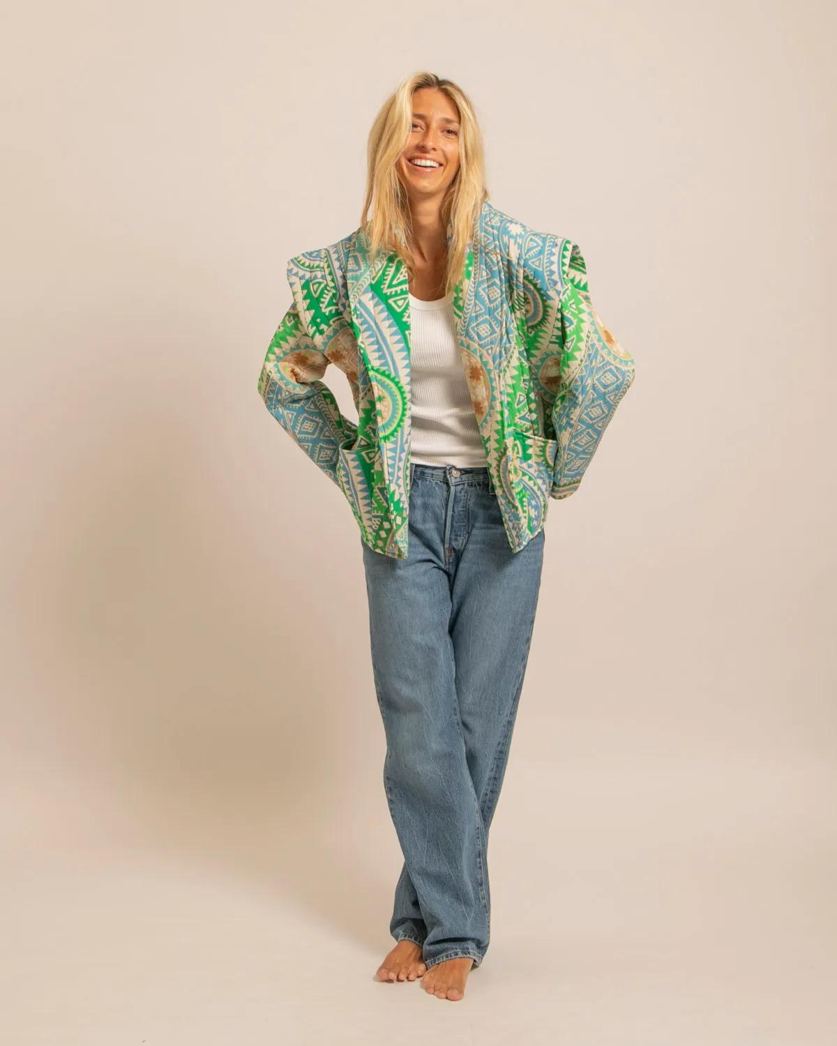 Kimono San Francisco Nazcas vert - Kimono Aokyanos matelassé femme