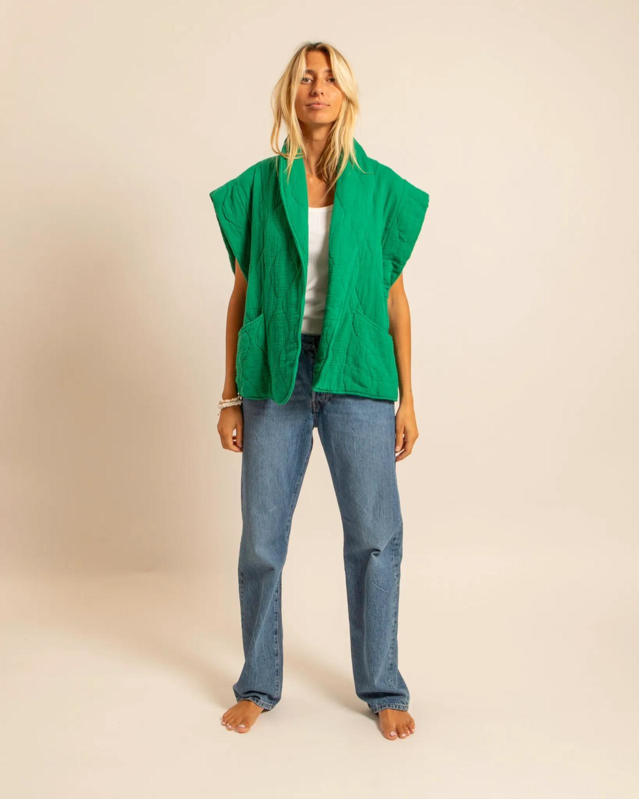 Gilet Brooklyn vert - Gilet femme Aokyanos sans manches fabrication italienne