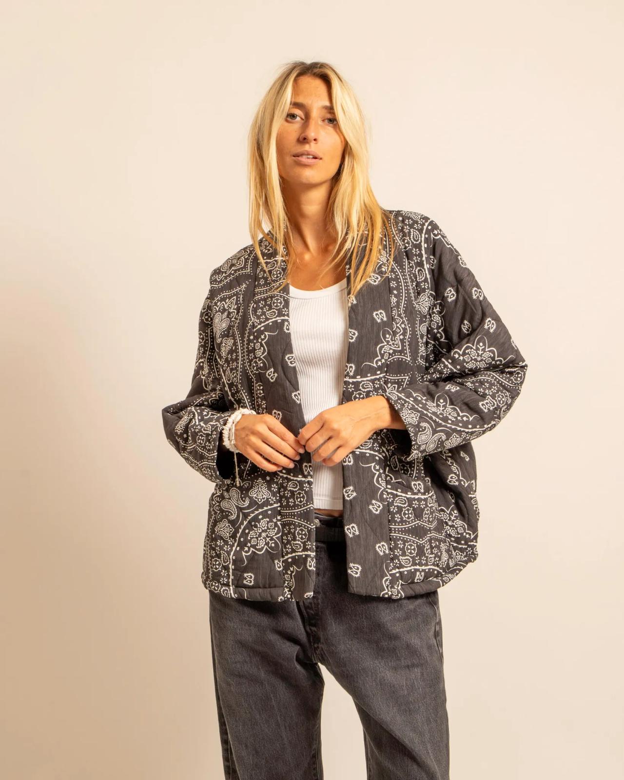 Kimono Chicago anthracite - Kimono bandana femme manches longues fabrication italienne