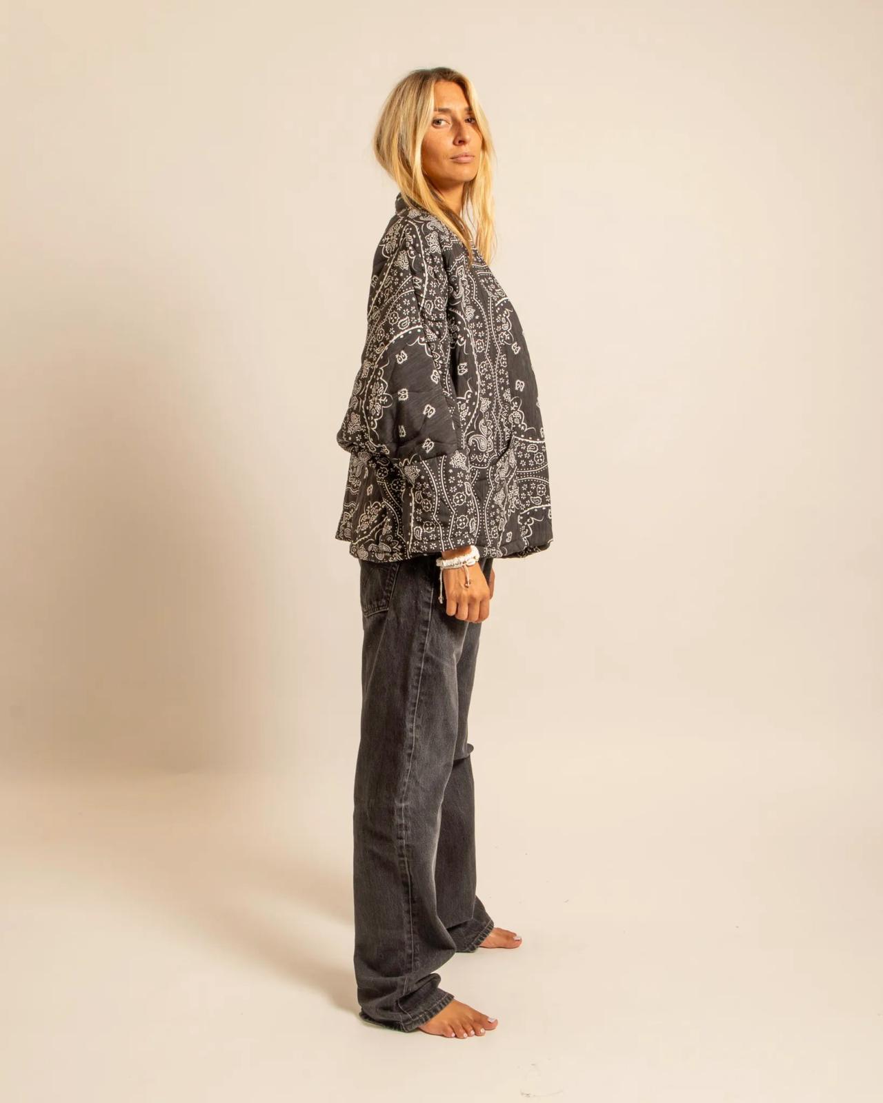 Kimono Chicago anthracite - Kimono bandana femme manches longues fabrication italienne
