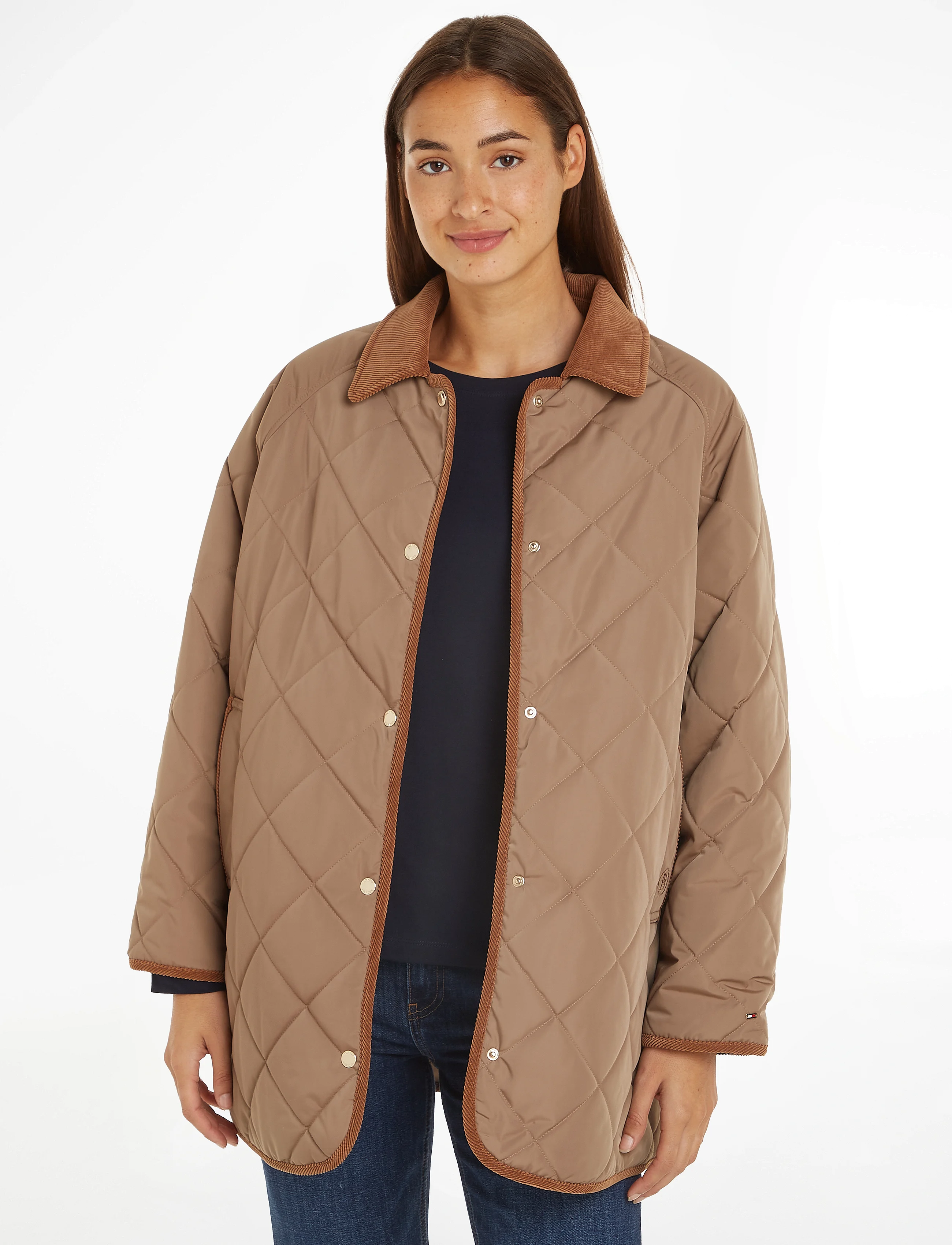 Veste réversible Tommy Hilfiger femme – Manteau quilted brun mi-saison, confortable et durable