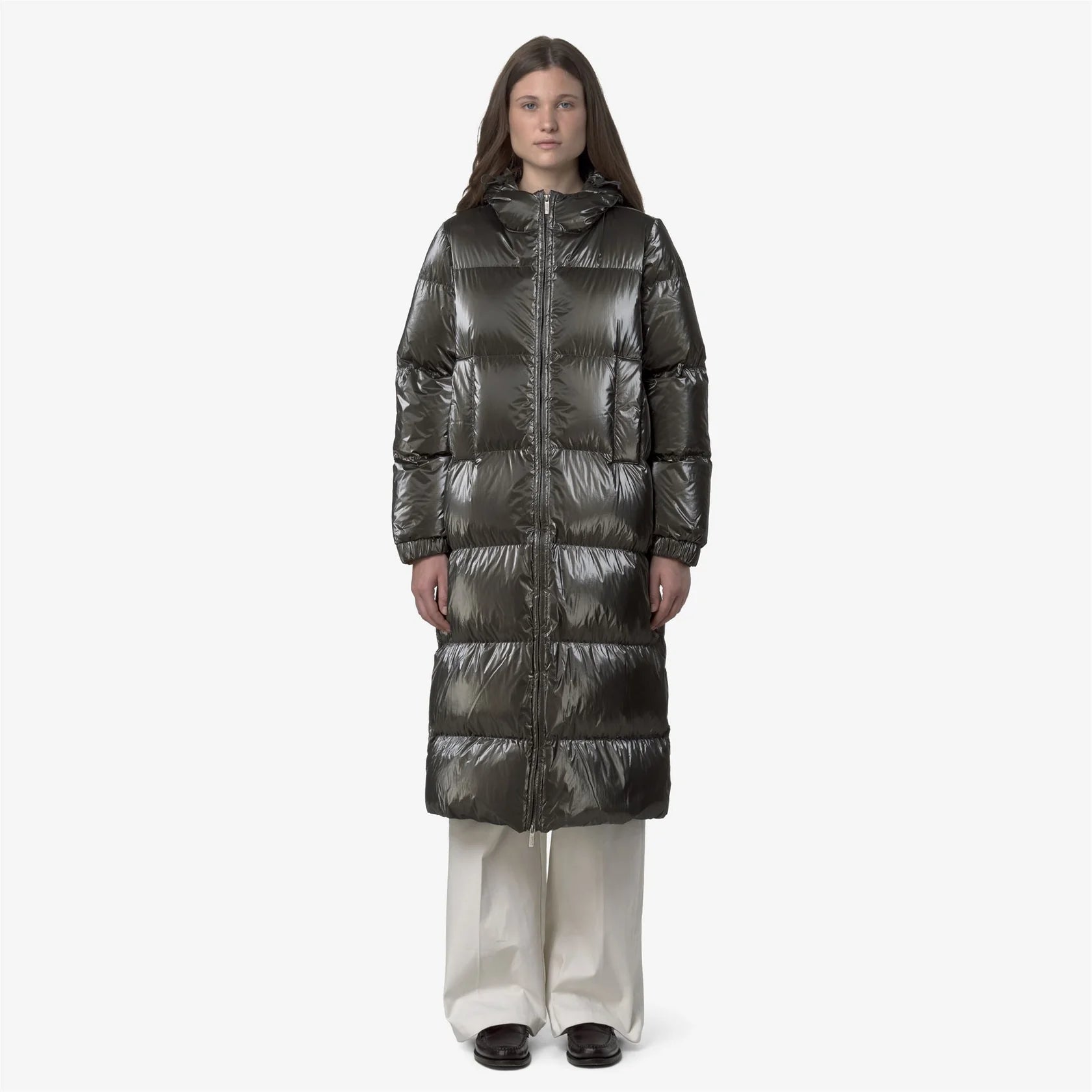 K-Way Doudoune Longue Femme Ruenne Thermo Pearly – Black Olive Combo | Imperméable, Chaud, Hiver, Durable