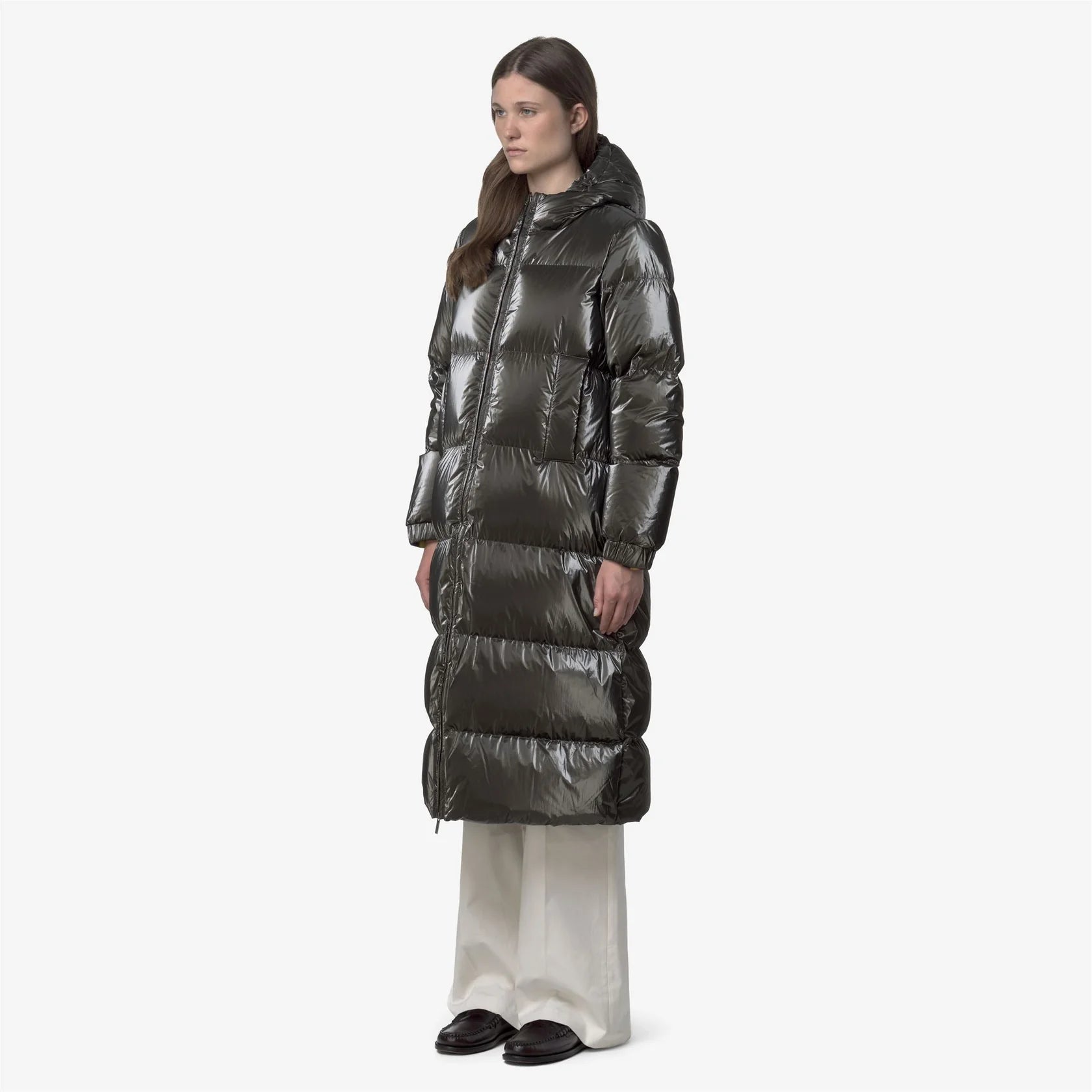K-Way Doudoune Longue Femme Ruenne Thermo Pearly – Black Olive Combo | Imperméable, Chaud, Hiver, Durable