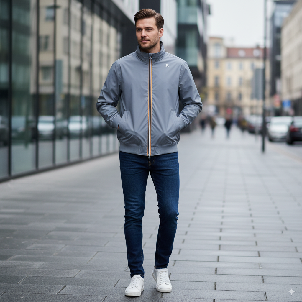K-Way Amaury Homme – Veste Imperméable Stretch Nylon Jersey Gris Moyen, Coupe-Vent Confort