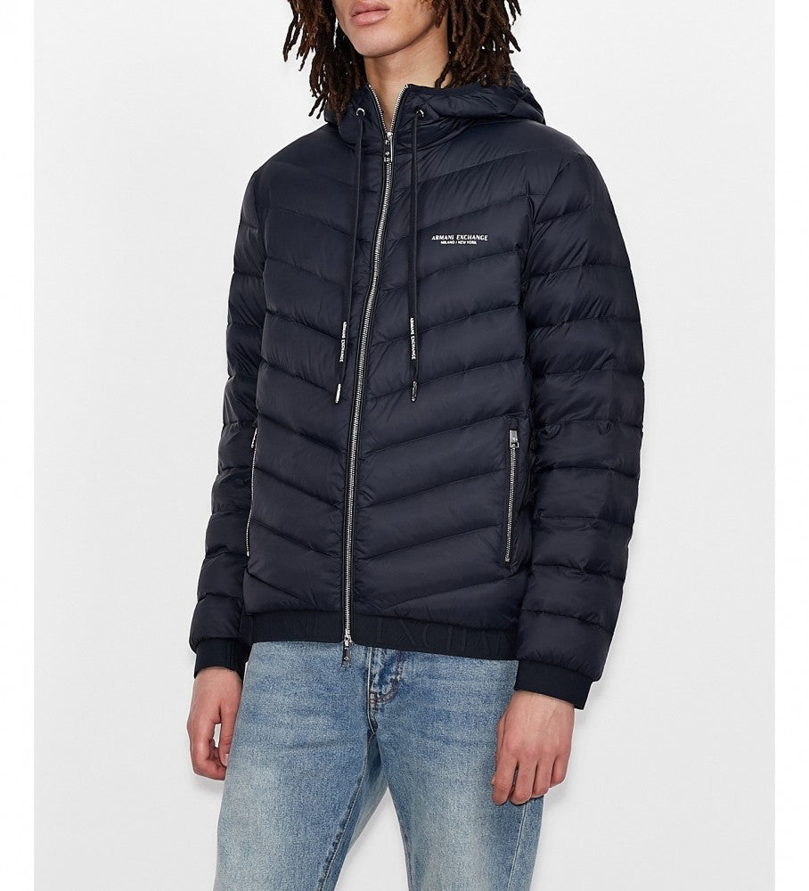 Doudoune à capuche Armani Exchange bleu marine pour homme – Puffer jacket hiver légère et chaude
