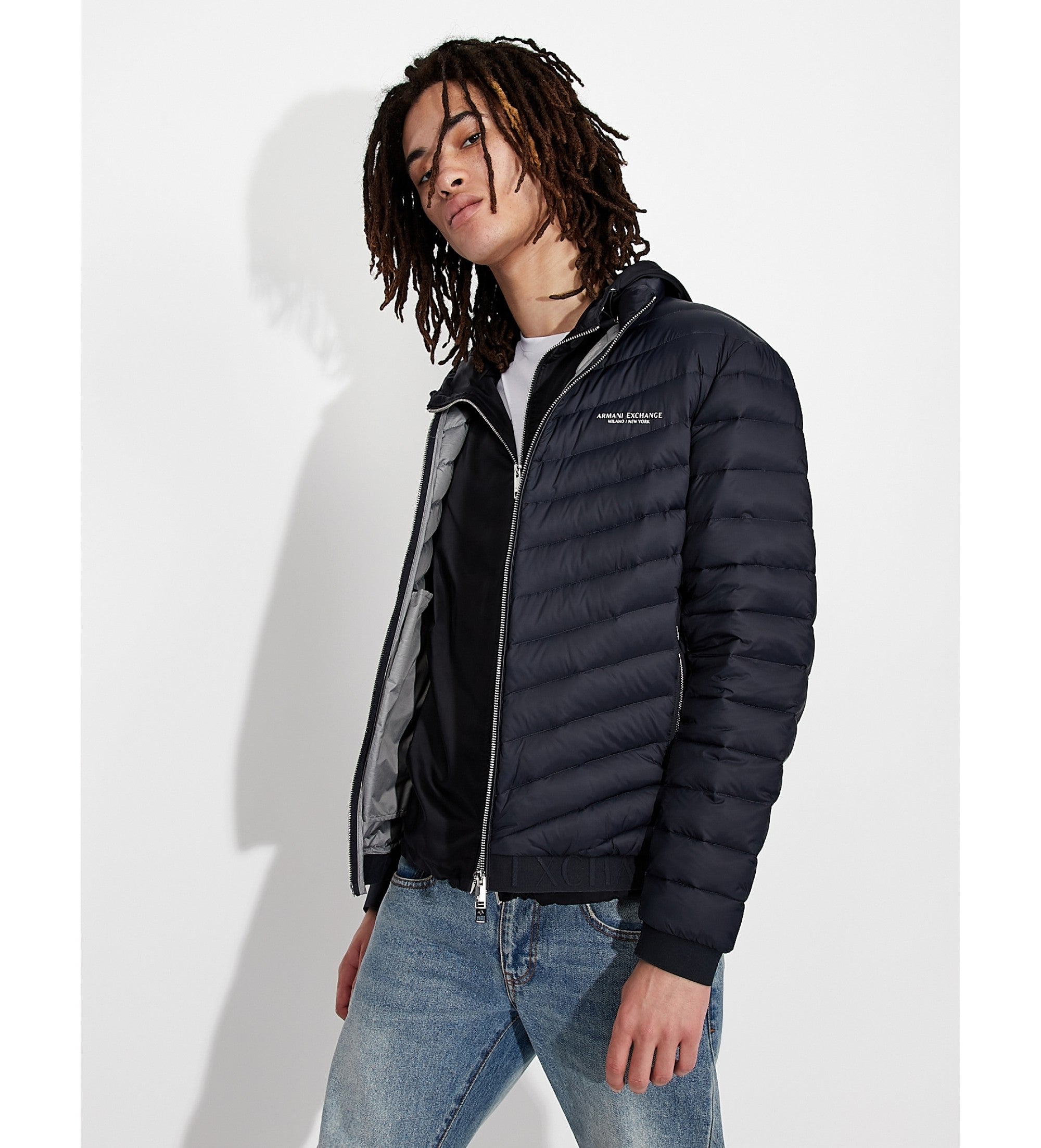 Doudoune Homme Armani Exchange Bleu Marine - Manteau Puffer Imperméable, Hiver, Confort Premium