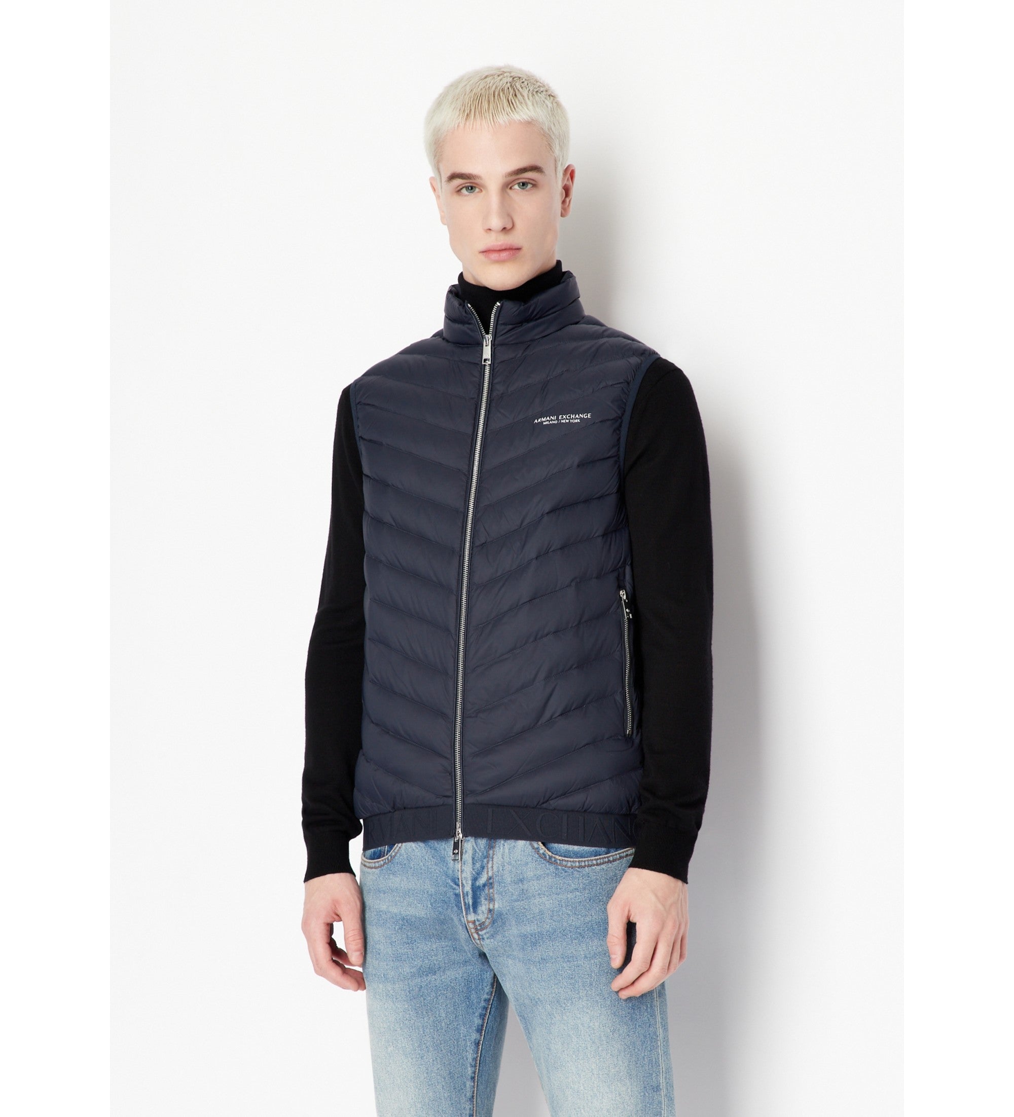 Doudoune sans Manches Homme Bleu Marine – Armani Exchange | Gilet Paquetable mi-saison
