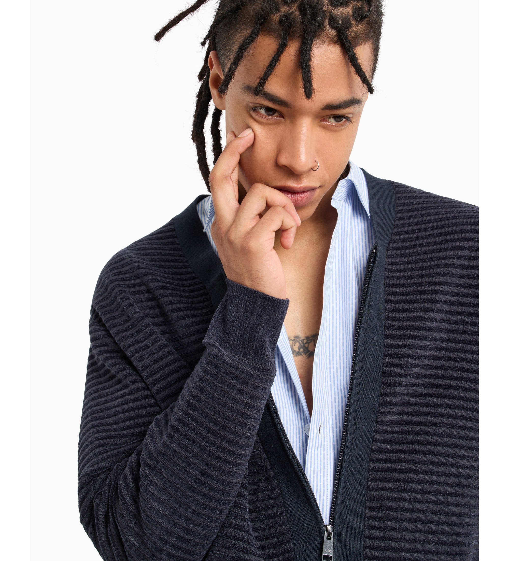 Chemise homme rayée bleu/blanc en coton Armani Exchange – élégance urbaine, confort business, respirante